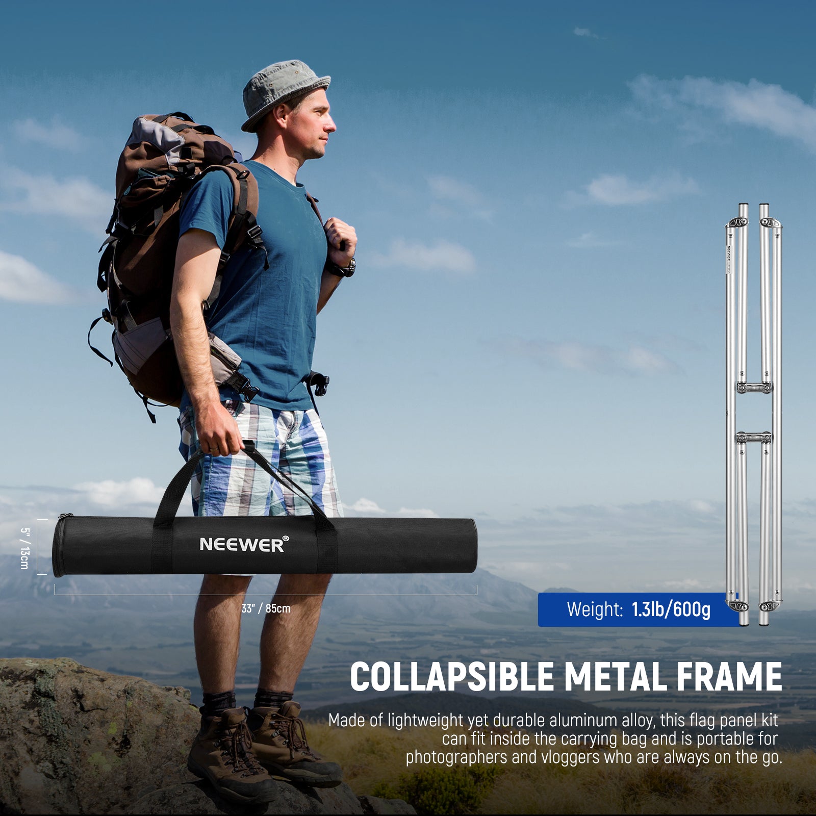 Made of lightweight yet durable aluminum alloy, this flag panel kit can fit inside the carrying bag