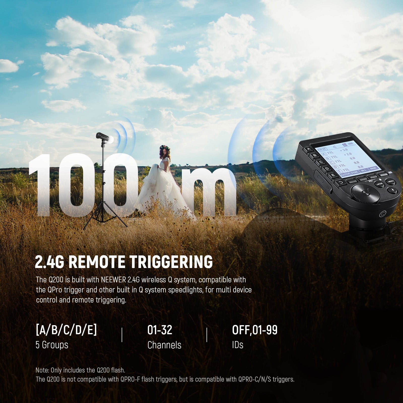 NEEWER Q200 Outdoor Strobe Flash is built with NEEWER 2.4G wireless Q system