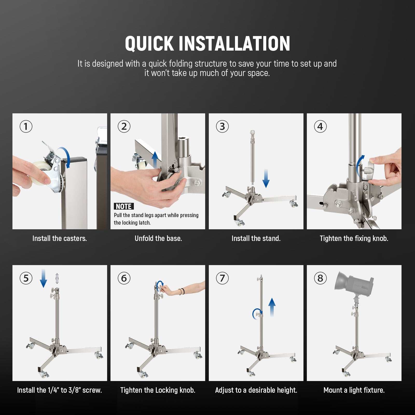 Methods for Installing NEEWER ST98SS Heavy Duty Light Stand