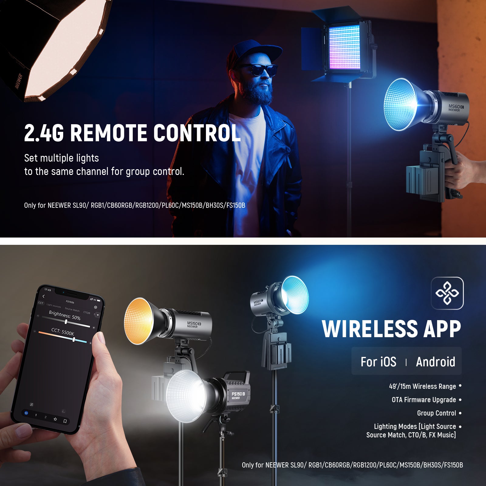 Methods for Controlling NEEWER MS60C Handheld Spotlight