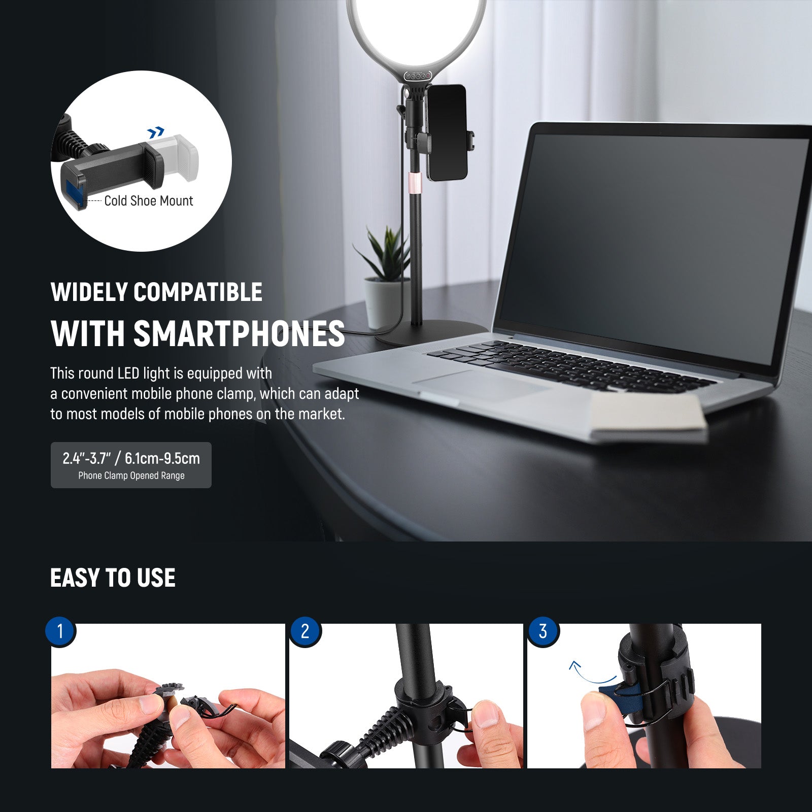 Wide Compatibility of the NEEWER R10 10.5" Desk Ring Light