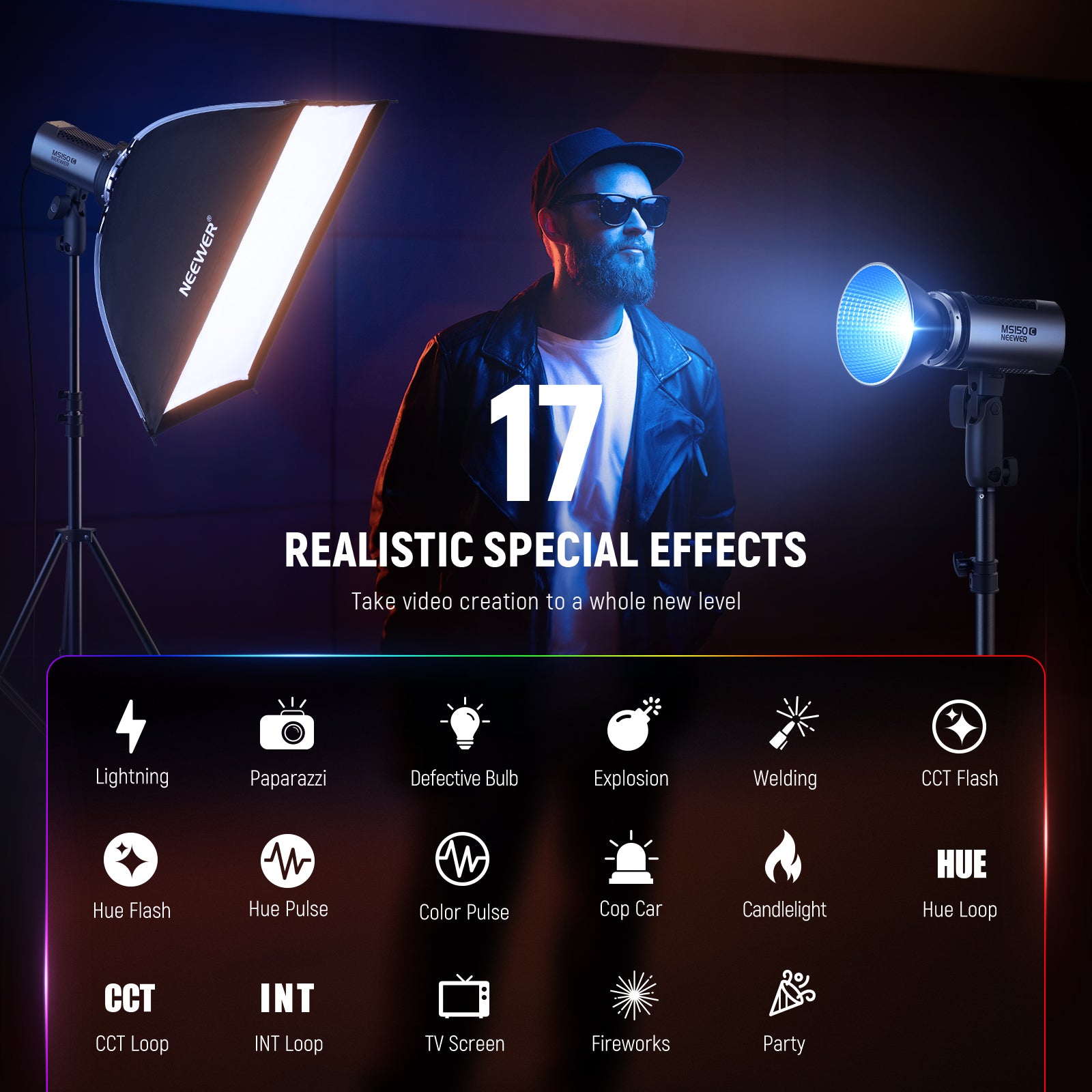 Special effects of the NEEWER MS150C 150W Mini RGB Light