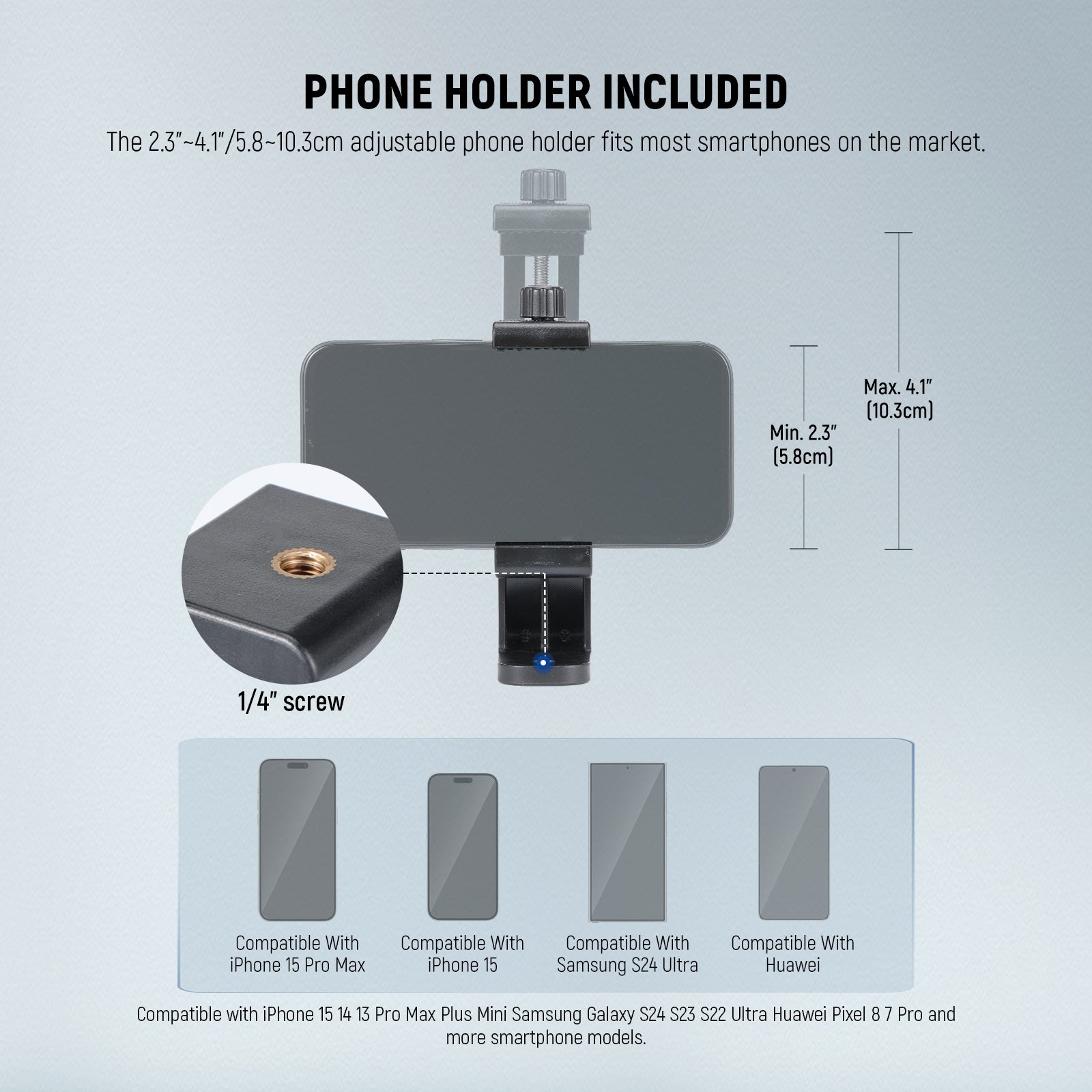 NEEWER TP05 Aluminum Alloy Tripod Monopod Kit includes a phone holder.