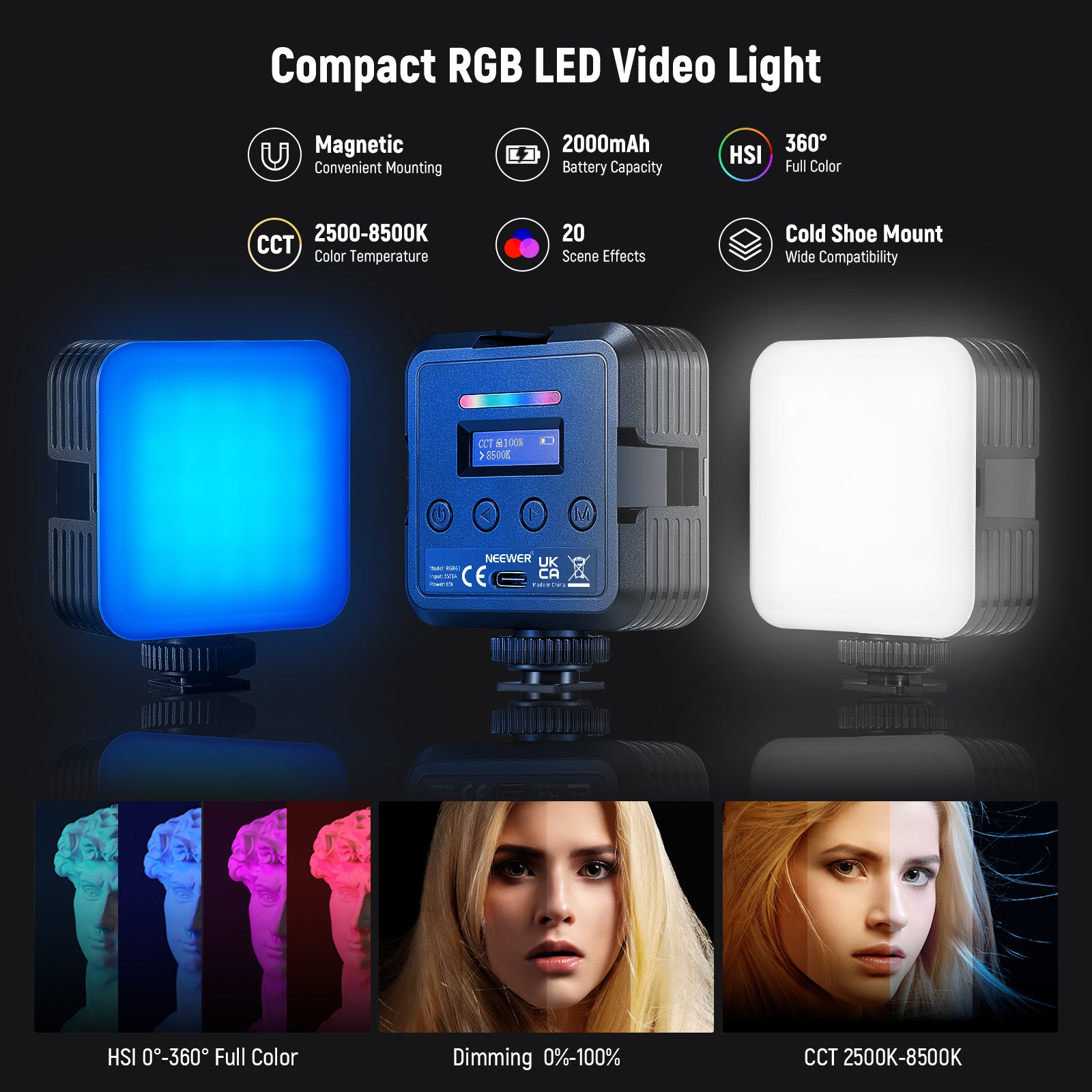 NEEWER PA049 Vlogger Kit includes a compact RGB LED light