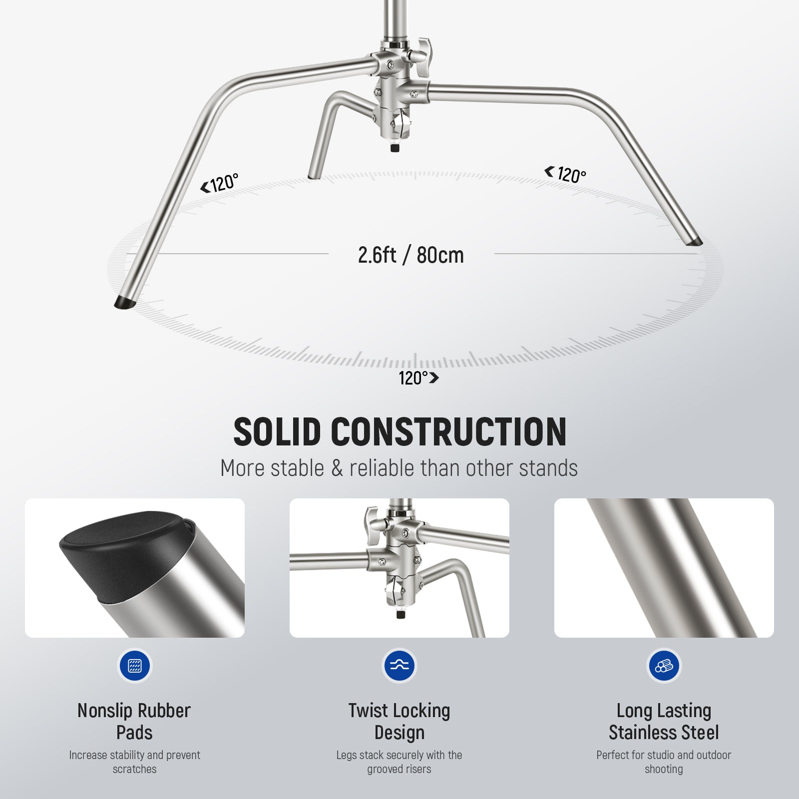 NEEWER SC186W foldable C Stand features a twist locking design.