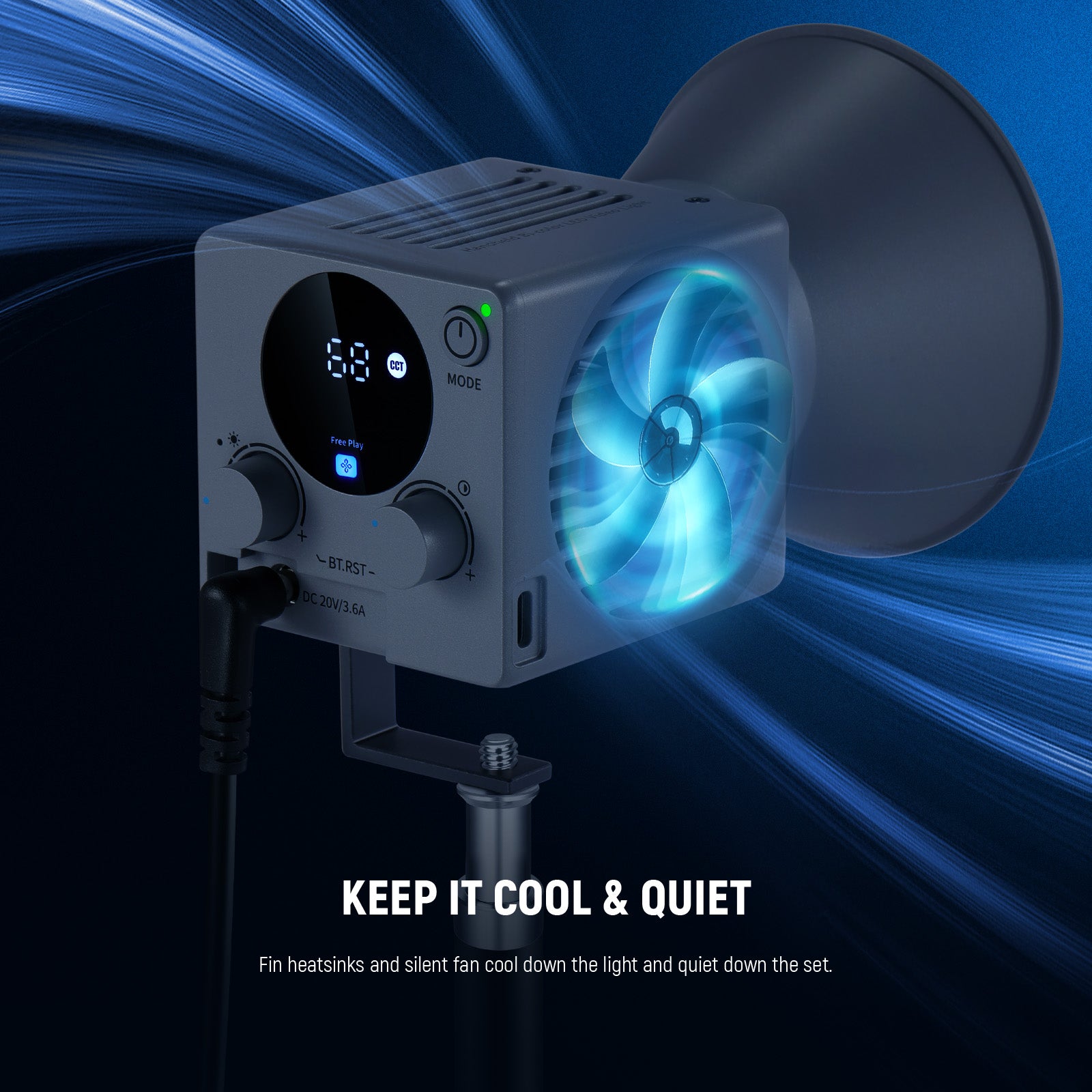 A silent fan and quality heatsinks form an efficient and noiseless heat dissipation system