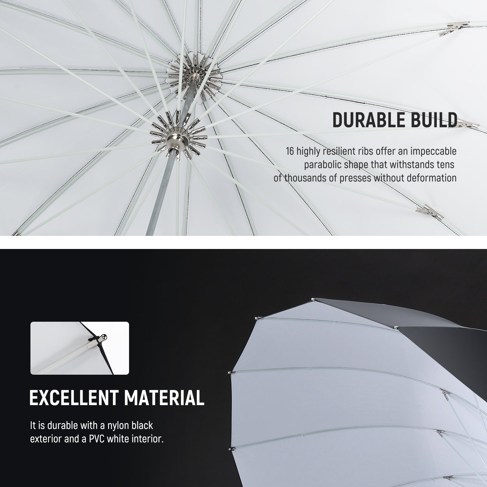 NEEWER NS1U Parabolic Reflective Umbrella is made of excellent material.