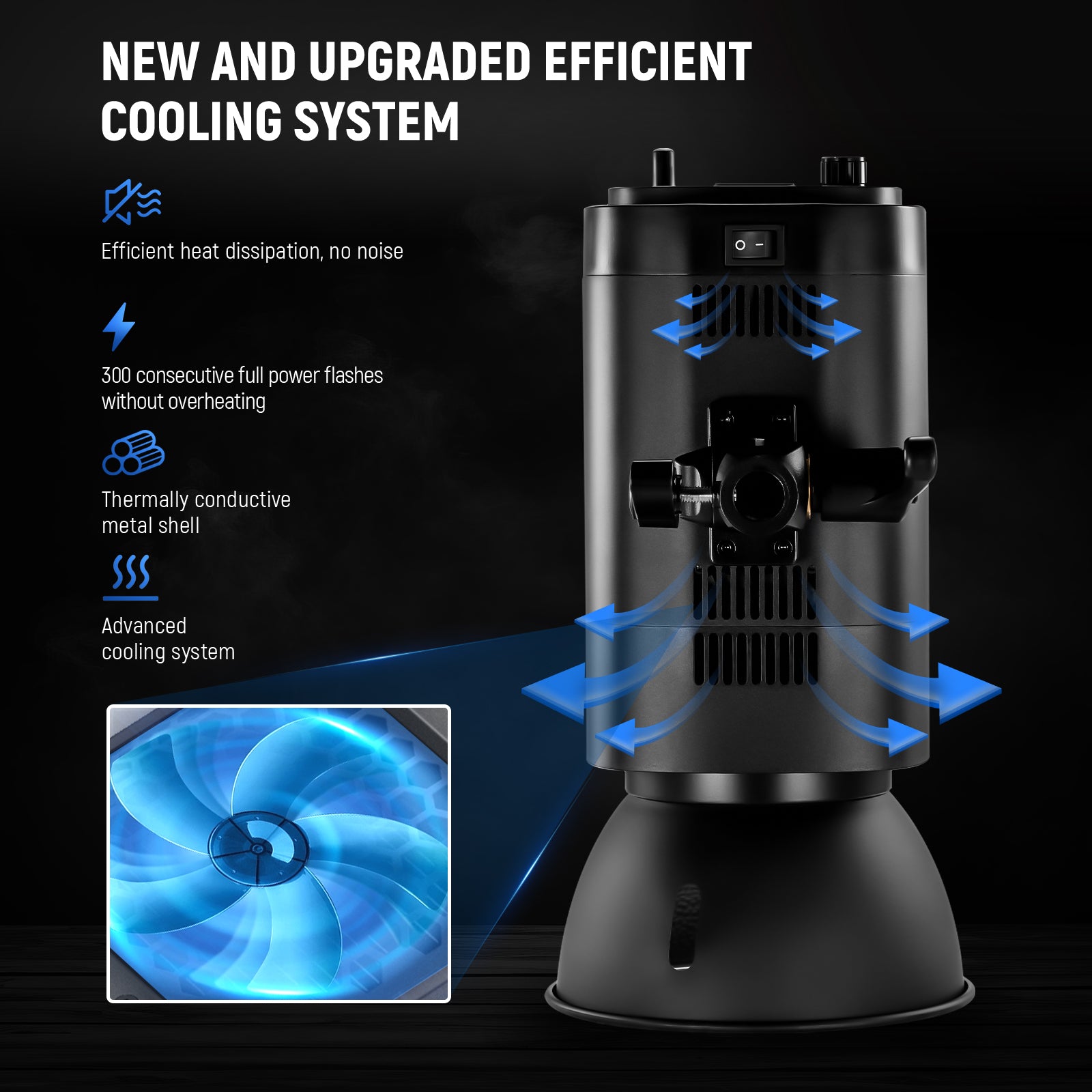 NEEWER S101-300W Monolight features an upgraded heat dissipation system