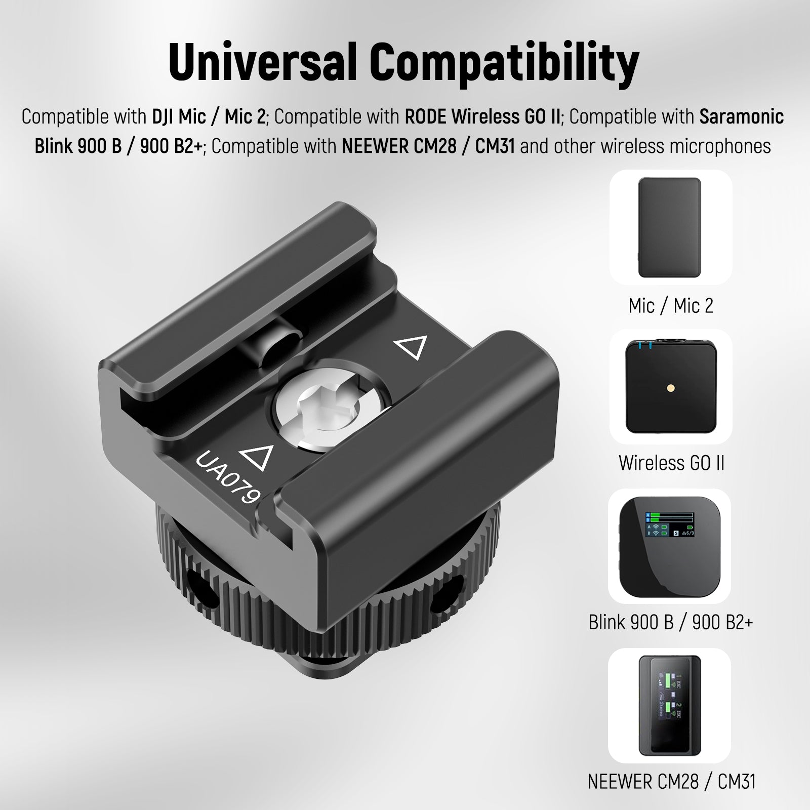 This cold shoe mount adapter for camera cage is compatible with many  wireless microphone systems