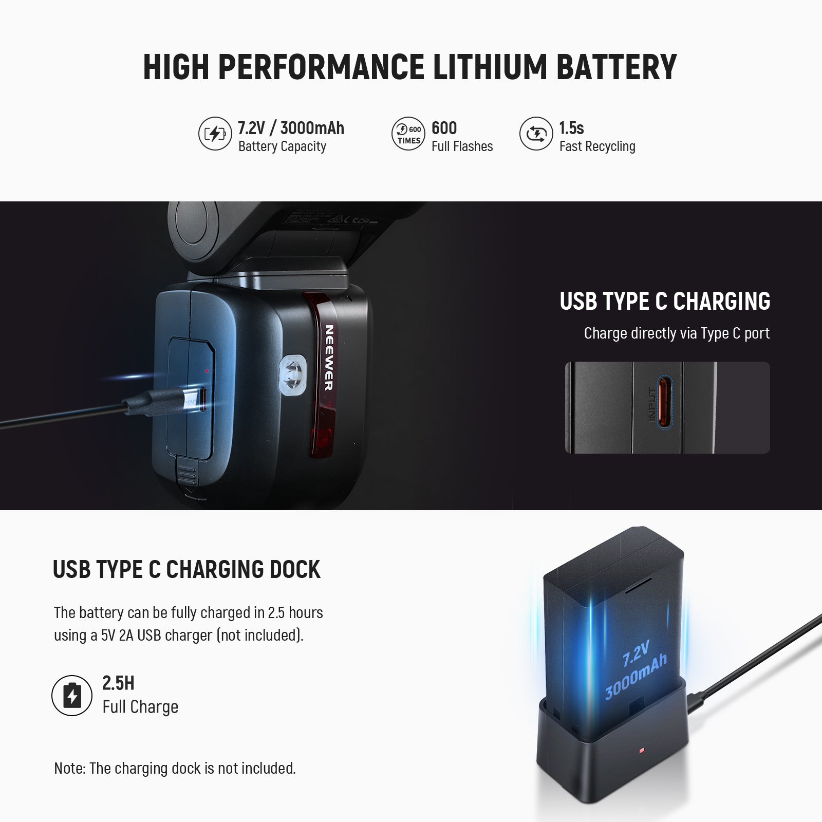 NEEWER Z2PRO-F Round Head Speedlite Flash has a hight performance lithium battery.