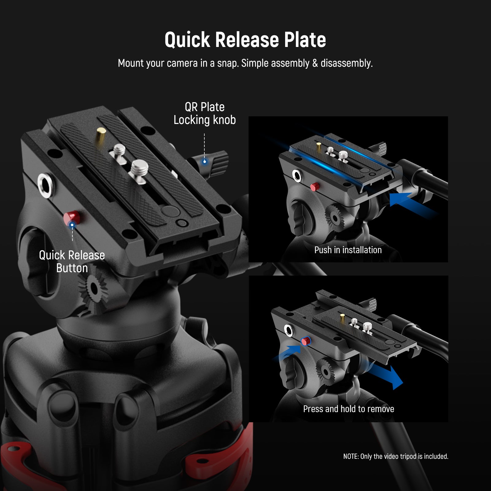 NEEWER TP37 Video Tripod for Camera features a QR plate.