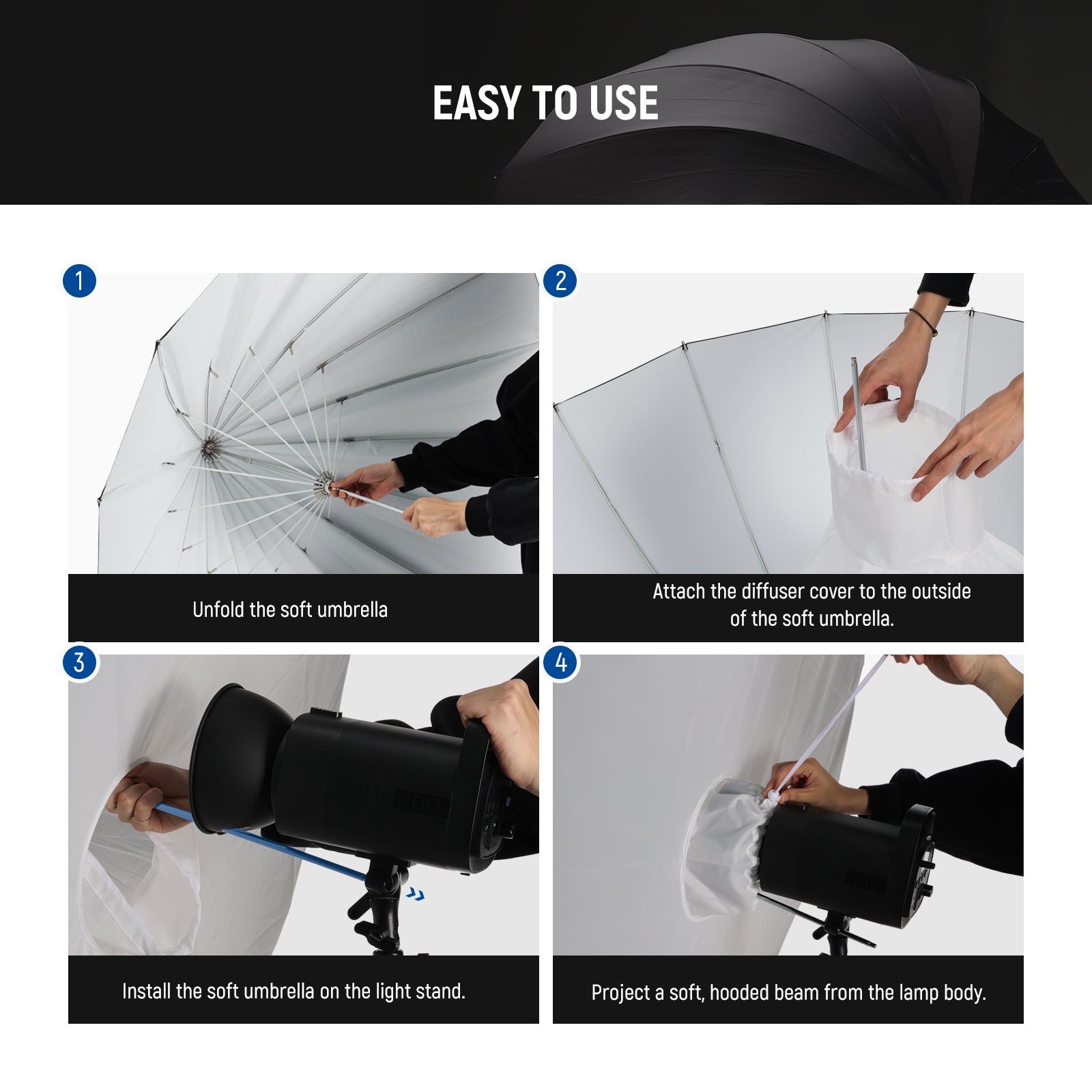 NEEWER NS1U Photography Umbrella with Diffuser is easy to use.