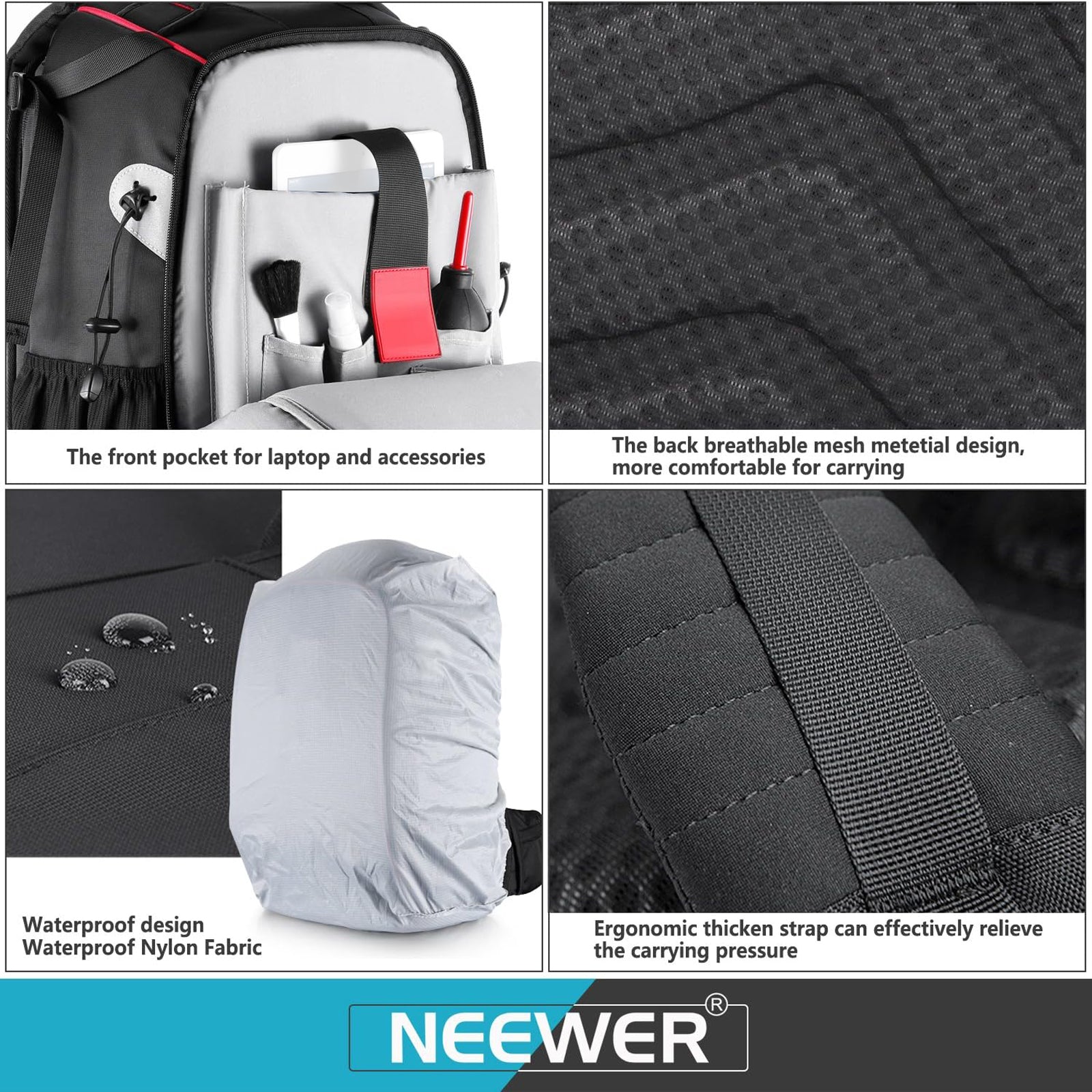 Ergonomic thicken strap can effectively relieve the carrying pressure.