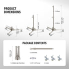 Product dimensions of the NEEWER ST98SS Heavy Duty Light Stand