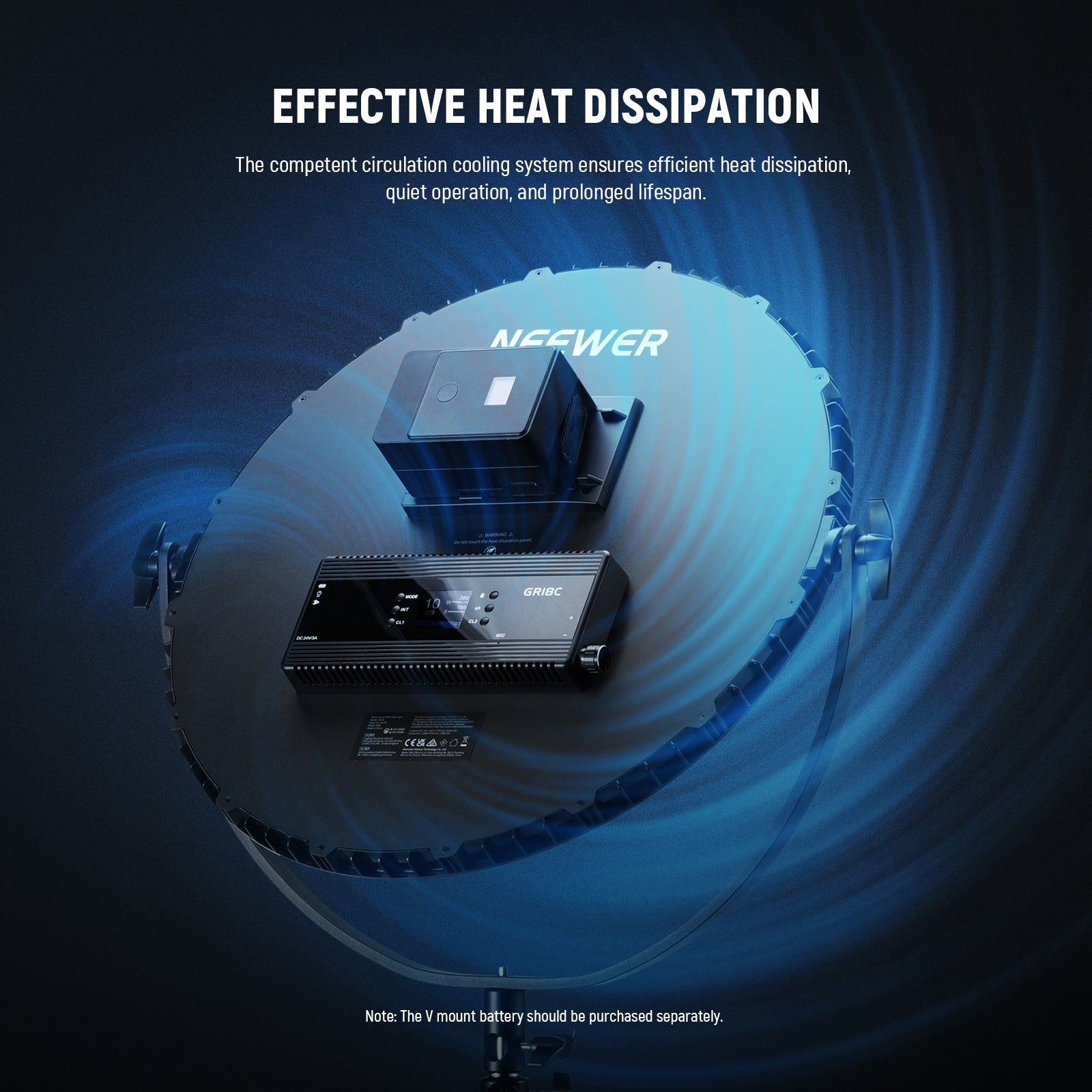 NEEWER GR18C Round LED Panel Light features the competent circulation cooling system.