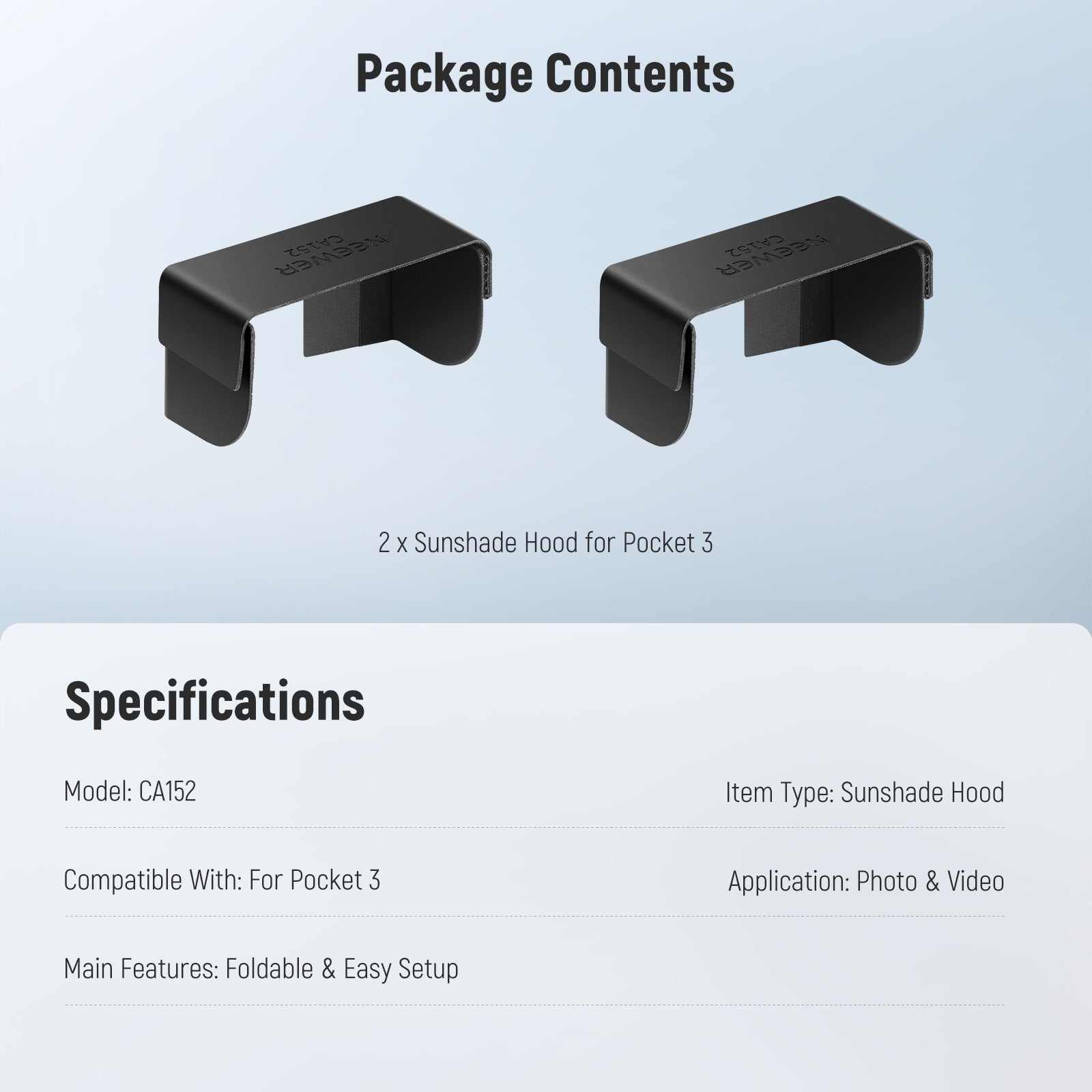 Specifications of the NEEWER CA152 Sunshade Cover For Pocket 3
