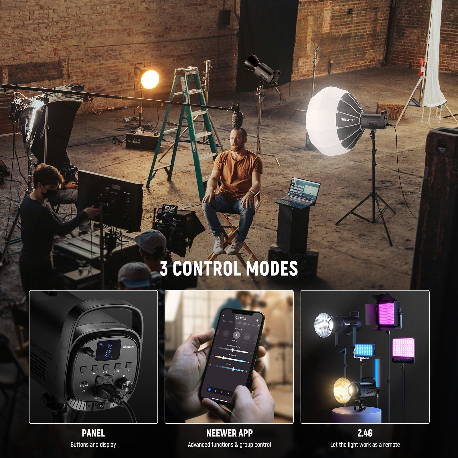 NEEWER CB120B Bi-Color LED Video Light features 3 control modes.