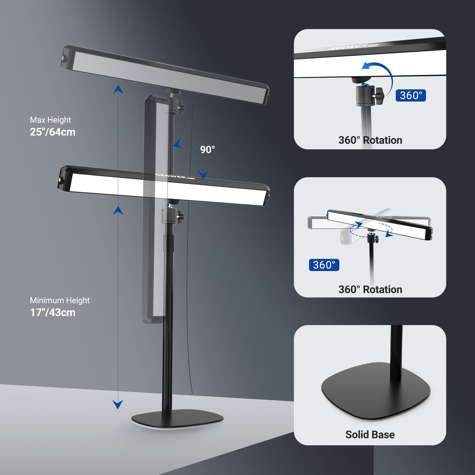 The LED desk lamp with adjustable stand and base extends up to 25".