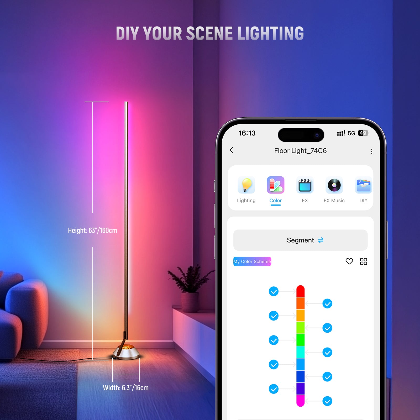 You can DIY your scene lighting when using the NEEWER NF01 RGBW Smart Floor Lamp
