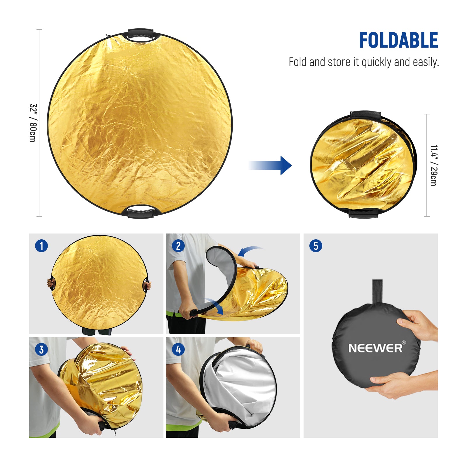 NEEWER SF7575F Photography Reflector is easy to fold.