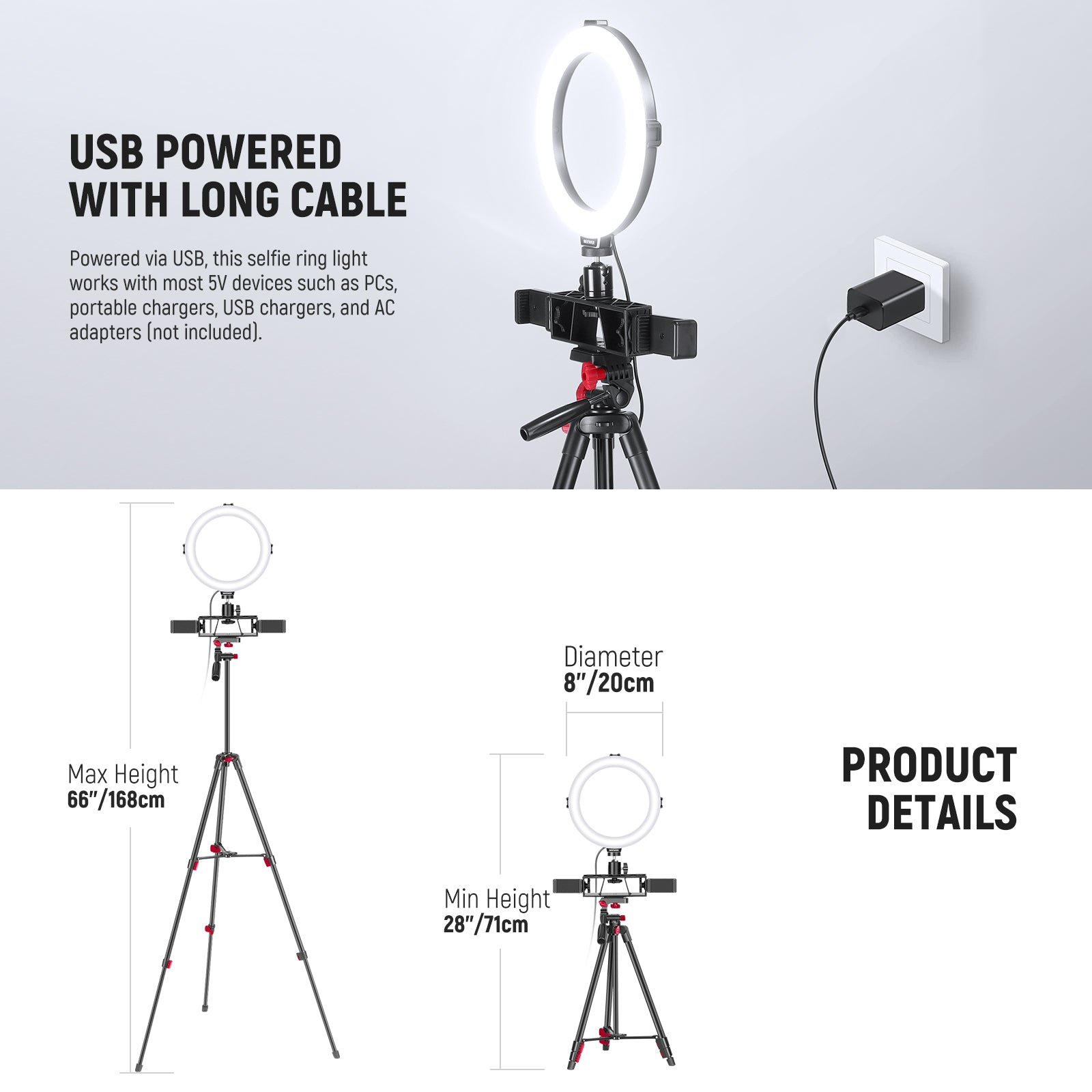 Product details of the NEEWER R08 LED Ring Light Kit