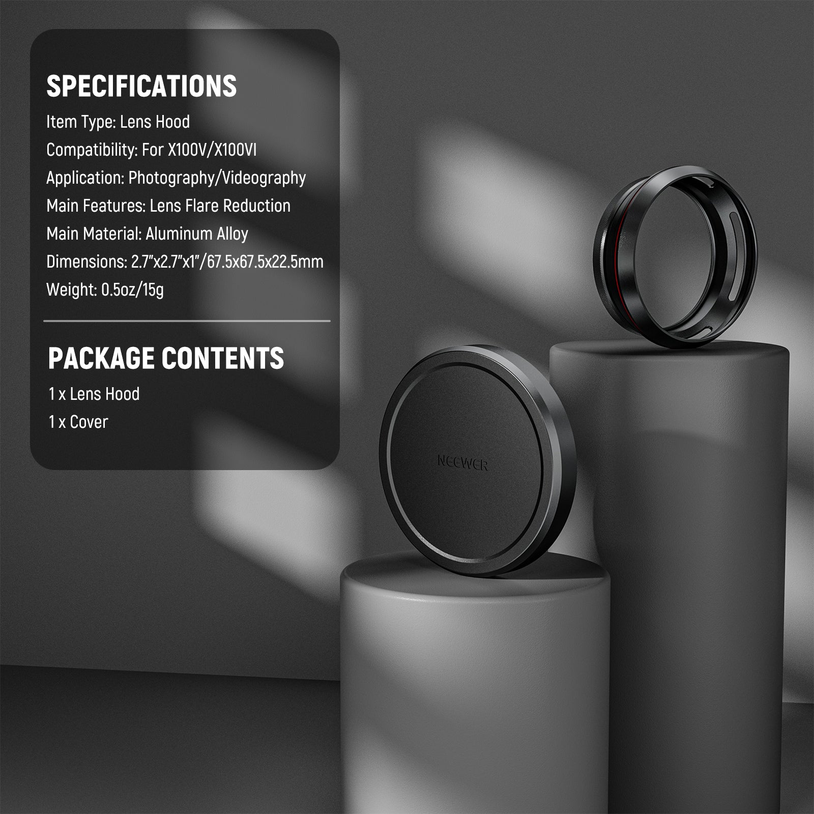 Specifications of the NEEWER CA086 Round Lens Hood