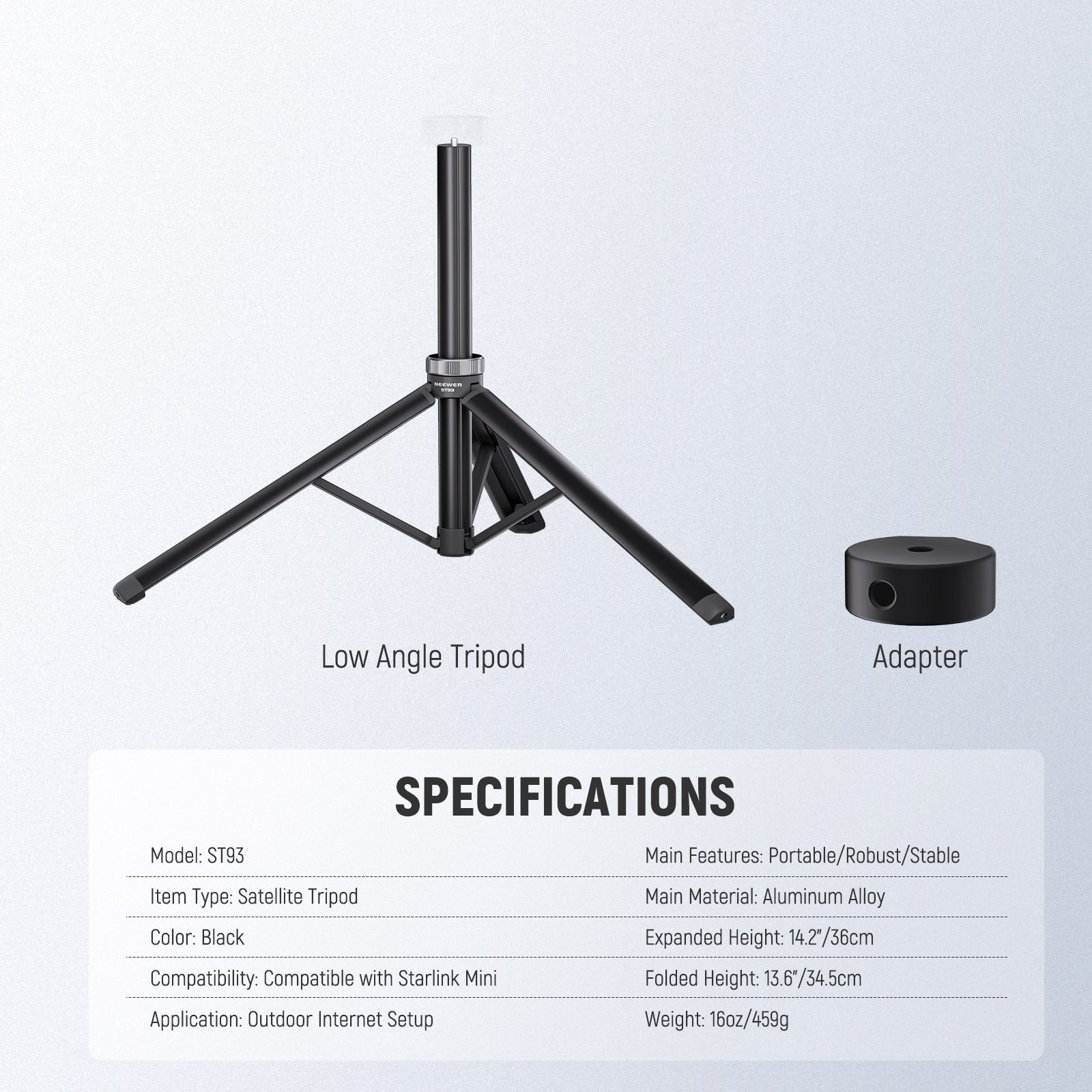 Specifications of the NEEWER ST93 Satellite Tripod Accessories Kit For Starlink Mini