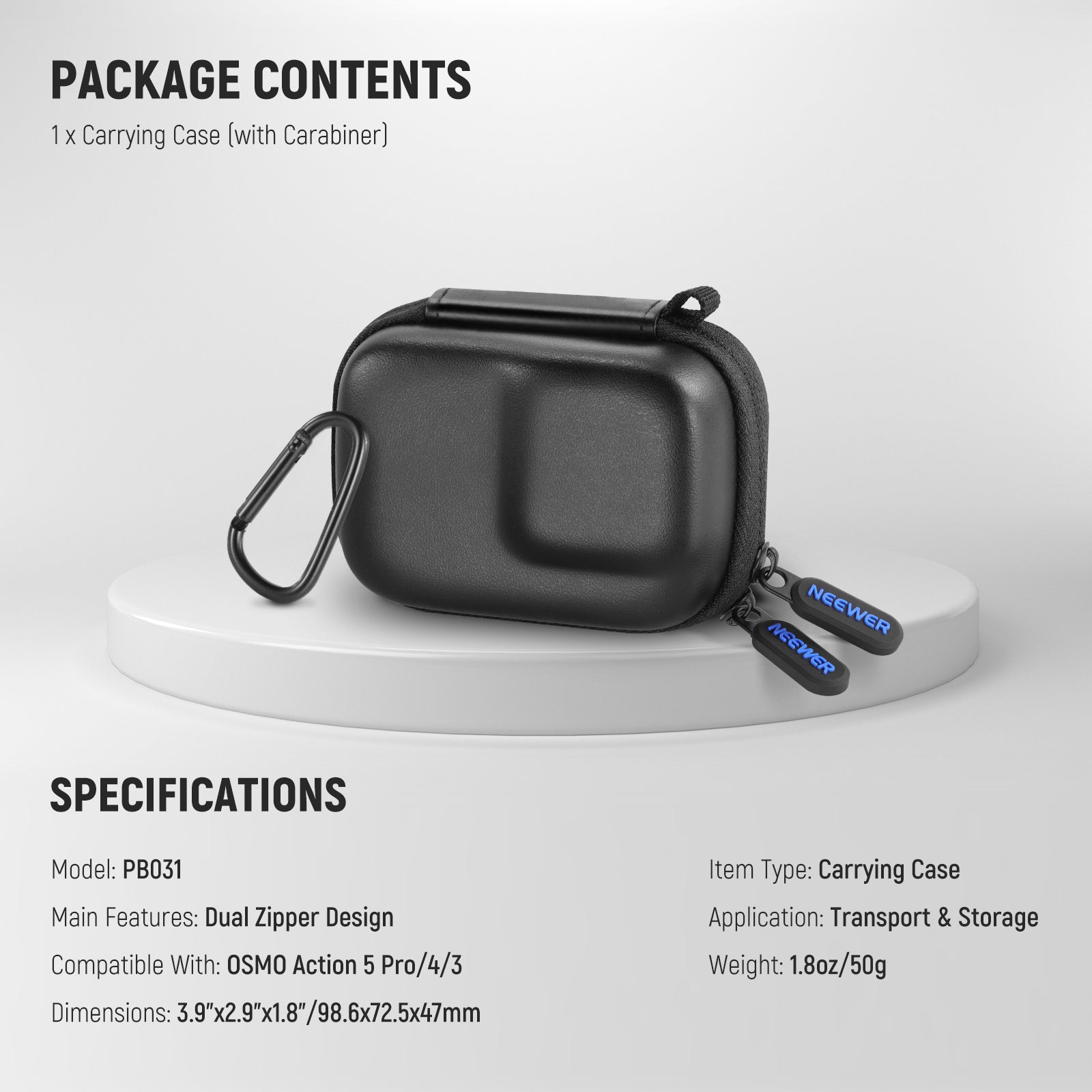 Package Contents of the NEEWER PB031 Carrying Case For DJI OSMO Action 5 Pro 4 3