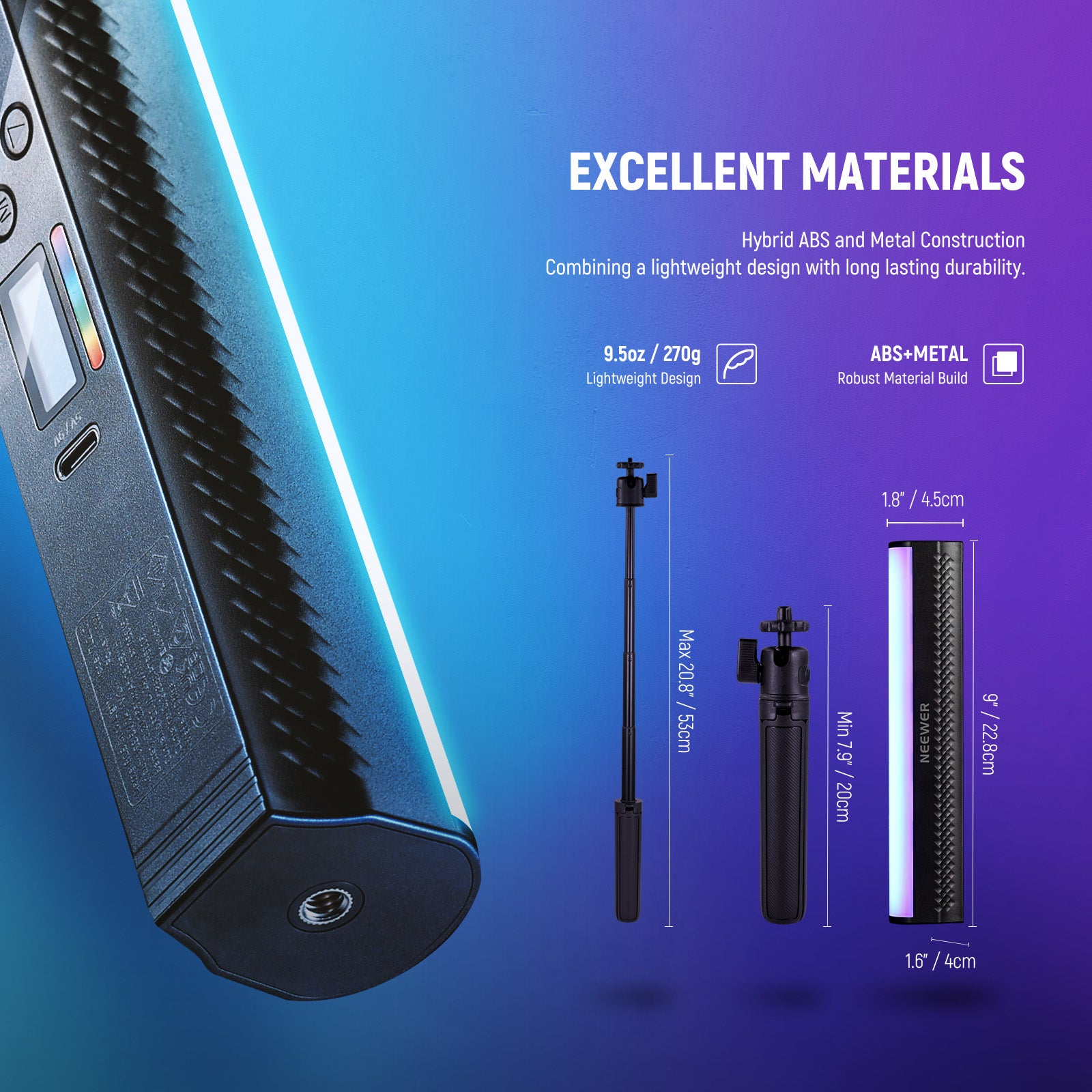 NEEWER TL21C RGB Handheld Light Wand is durable.