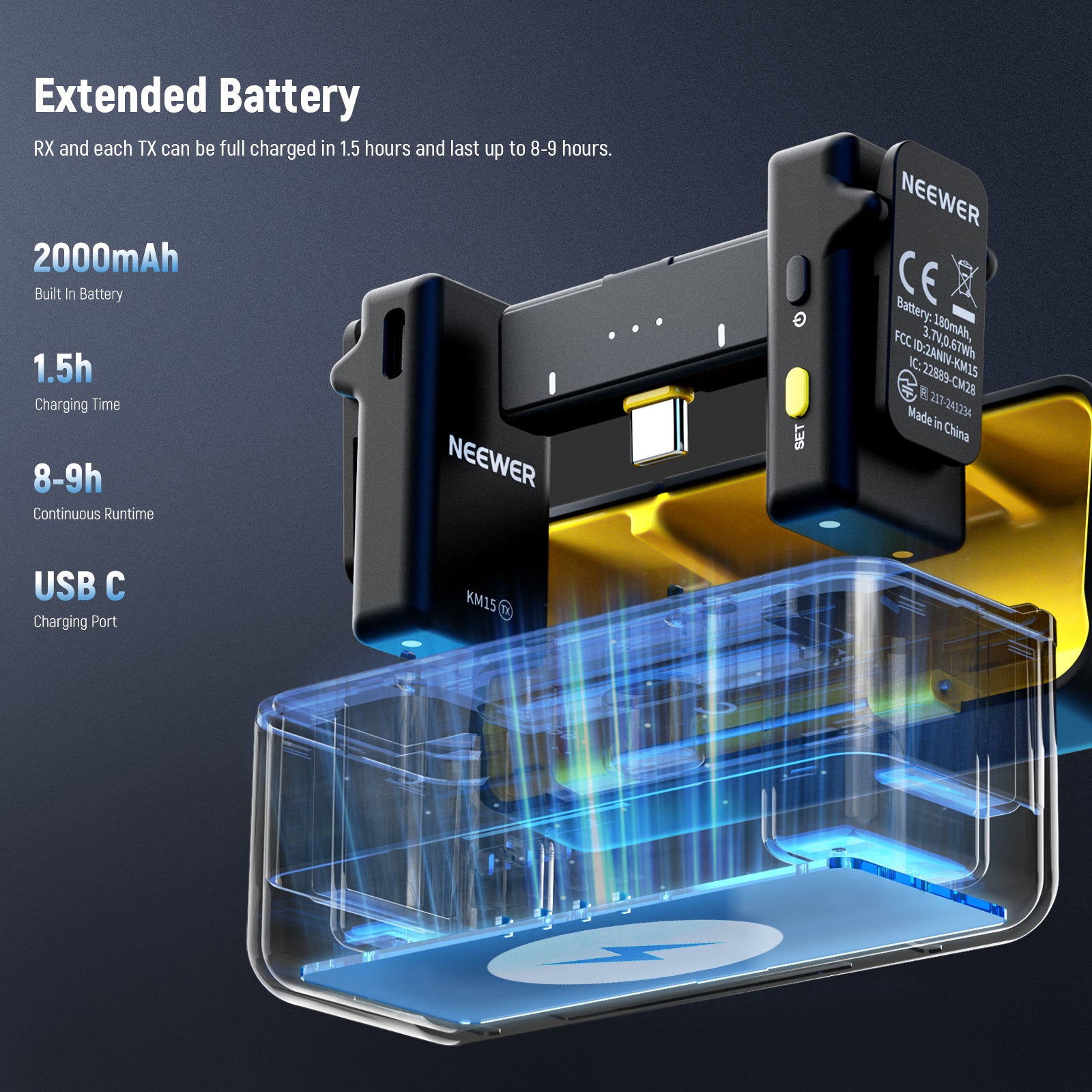 Each TX lasts nine hours on single charge, with the 2000mAh charging case providing two full recharges.