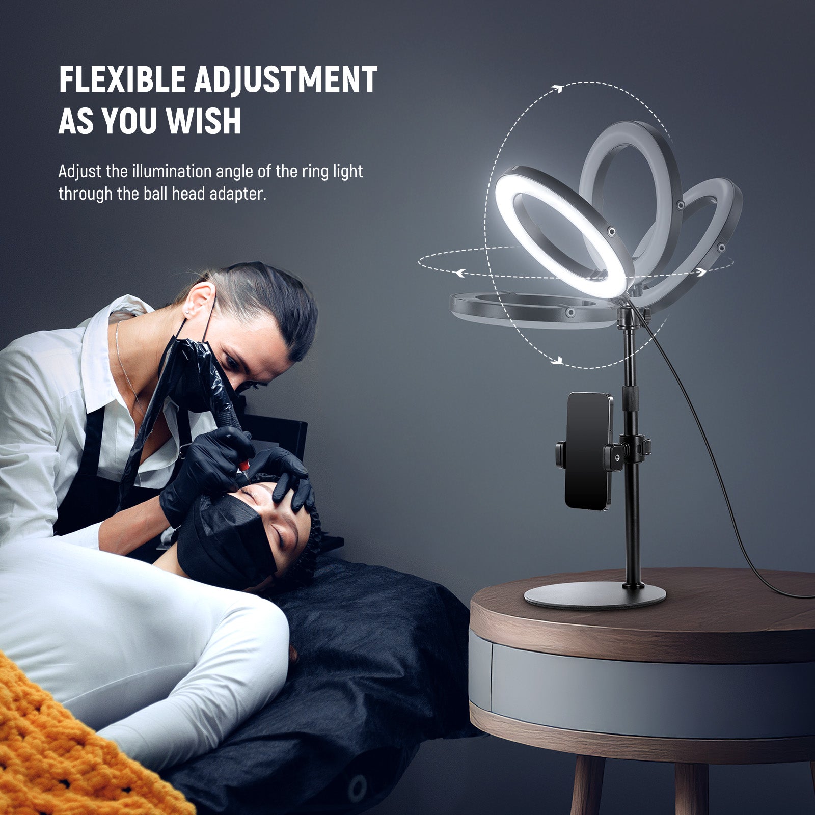 NEEWER RH8B Desk Ring Light with Stand is flexible for adjustment.