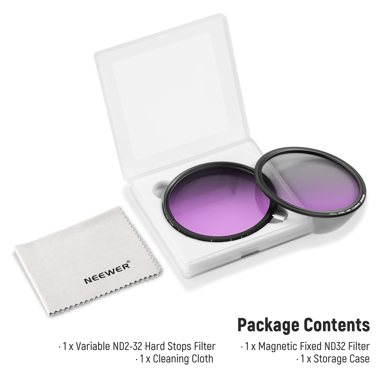 Package Contents of the NEEWER ND2-512 HD True Colors Variable ND Lens Filter