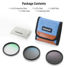 Package Contents of the NEEWER UV/CPL/ND Lens Filter Kit