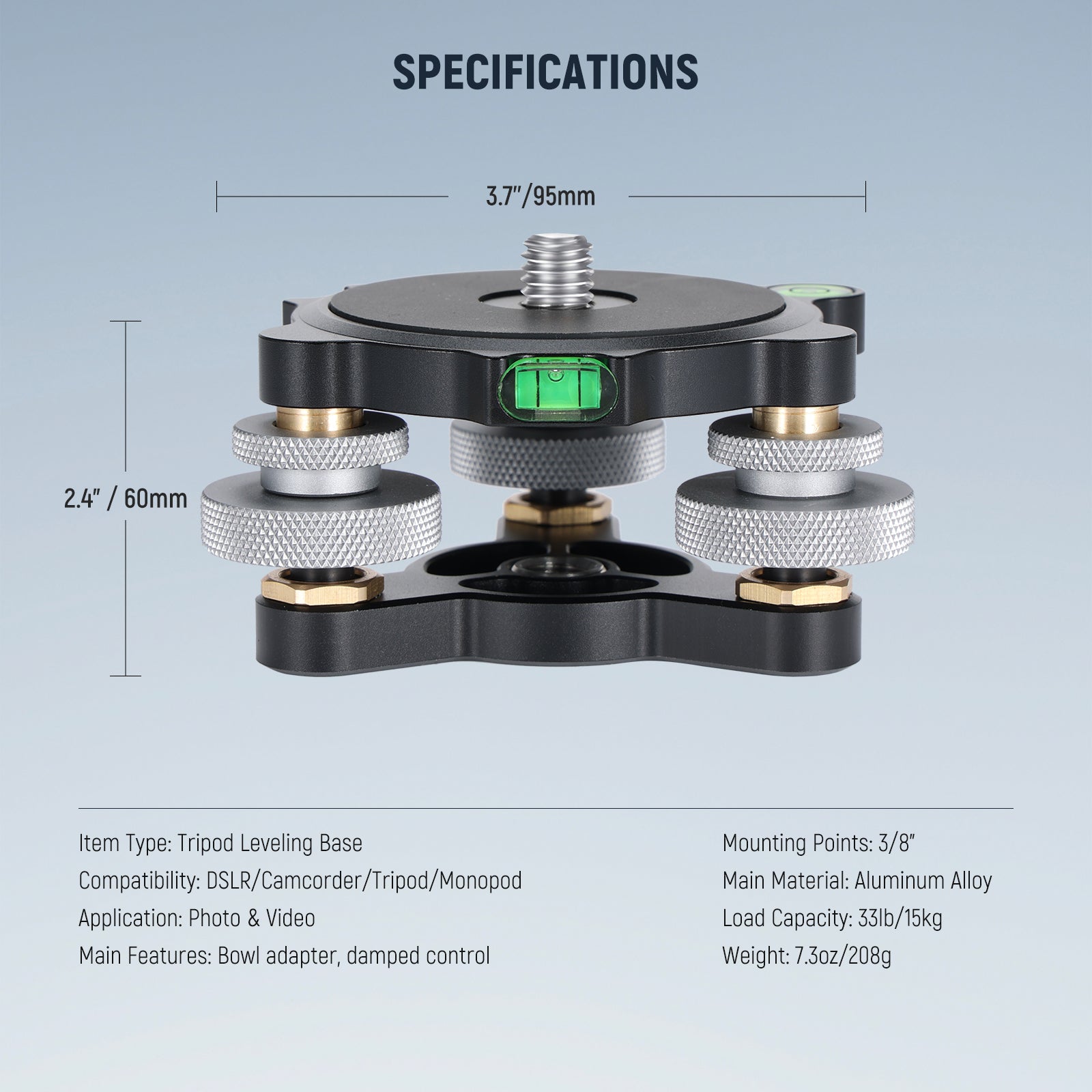 Specifications of the NEEWER LP65 Camera Tripod Leveling Base
