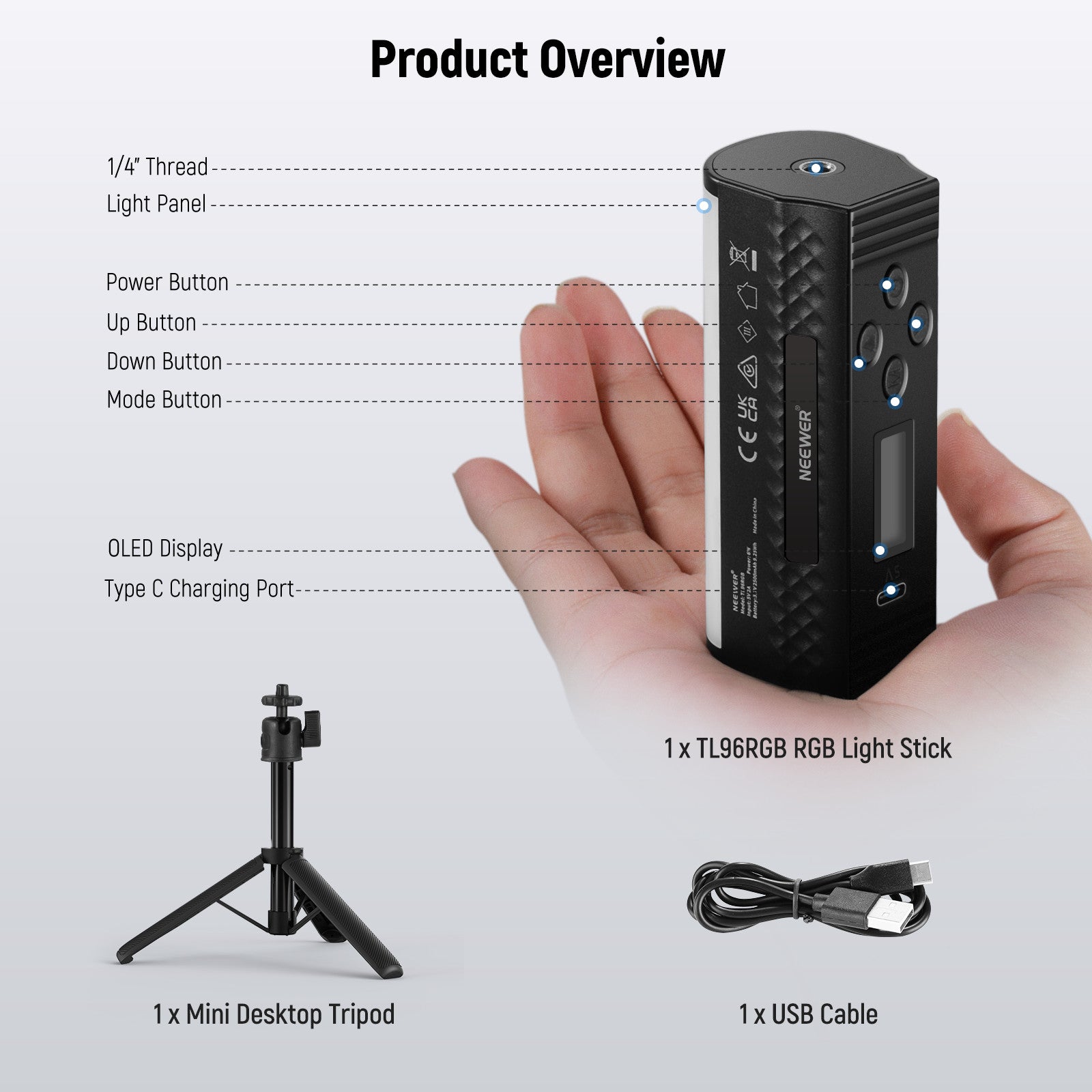 Product overview of the NEEWER TL96RGB Magnetic Light Wand