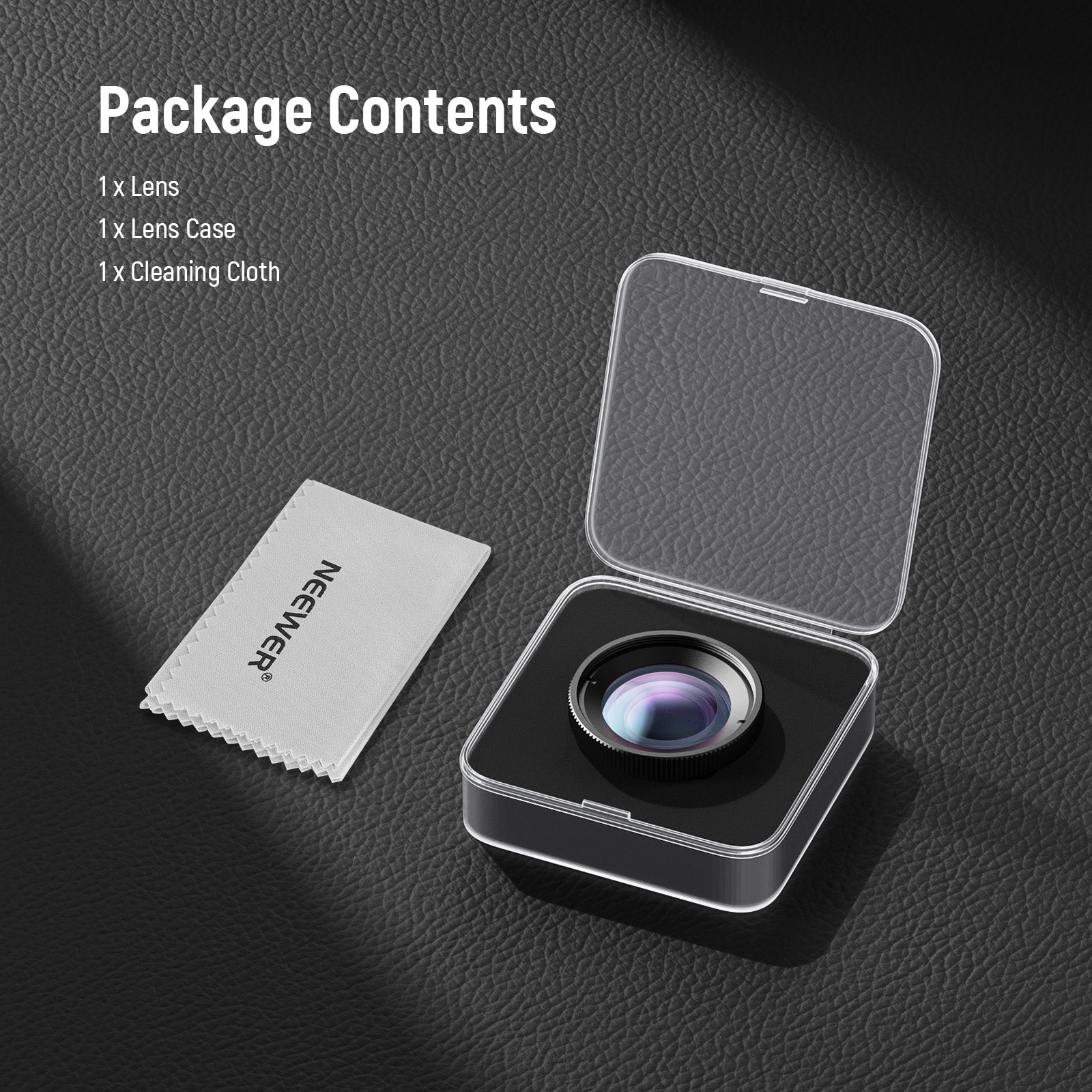 Package Contents of the NEEWER LS-65 2X Magnification Lens For GoPro Hero 13 12 11 10 9