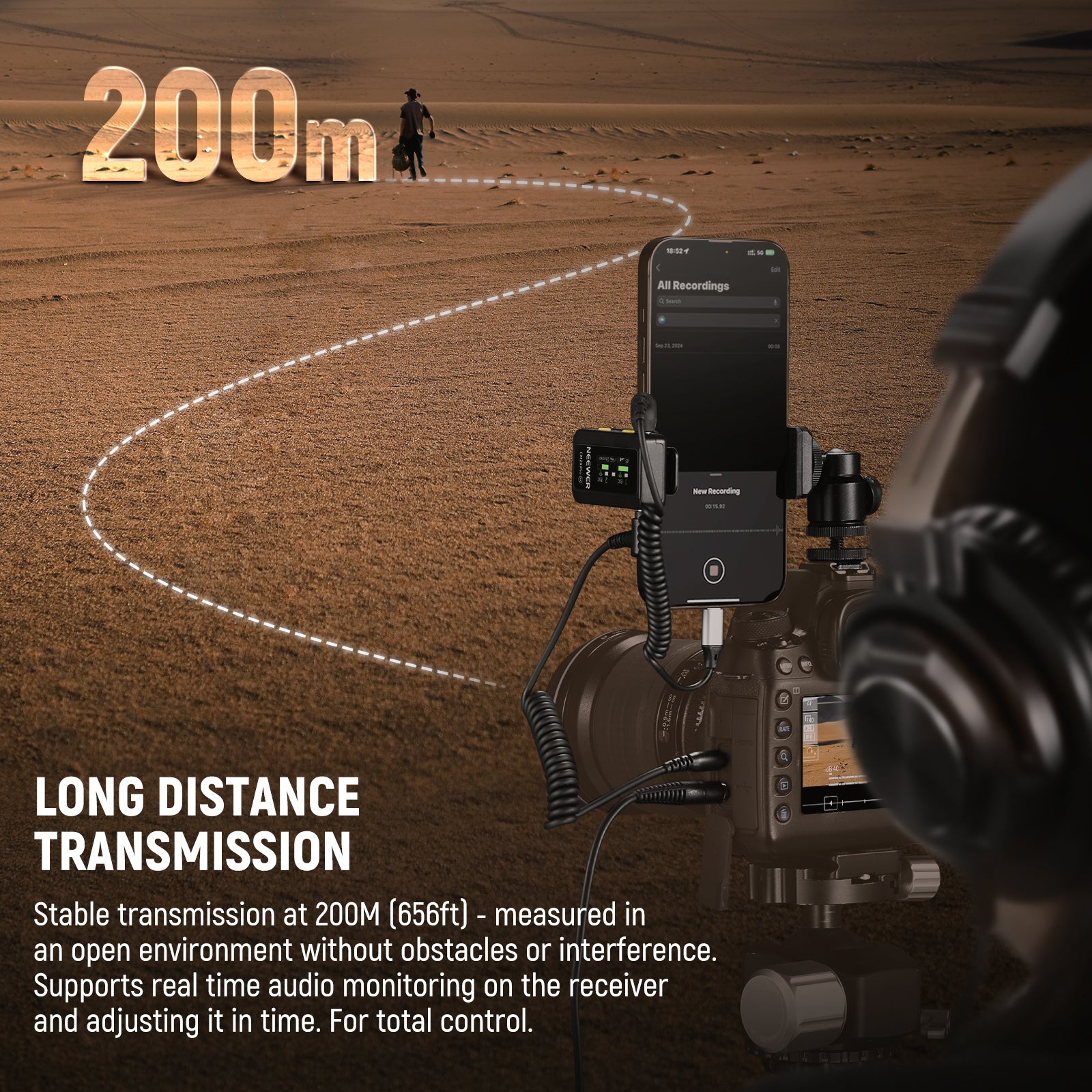 NEEWER CM28 PRO Wireless Mic System supports stable transmission at 200m