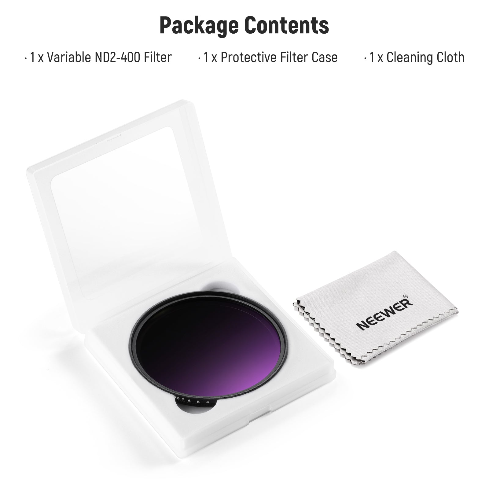 Package Contents of the NEEWER Variable ND2-ND400 Filter