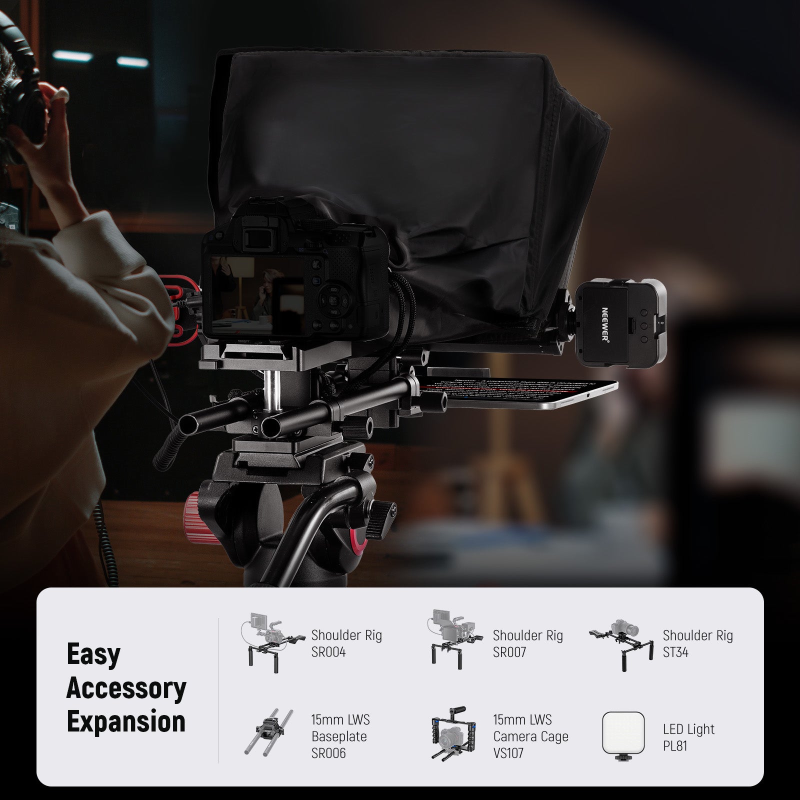NEEWER C12 Camera Teleprompter has multiple accessory mounting points.