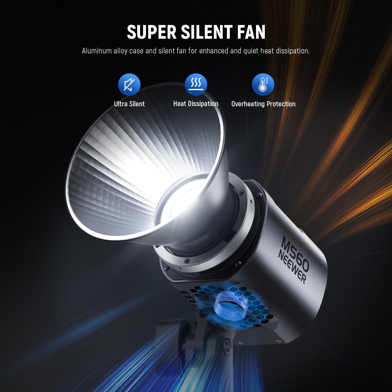 NEEWER MS60 Mini LED Video Light has a built in silent fan.