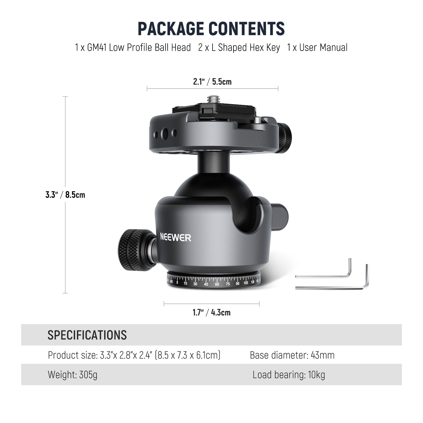 Package Contents of the NEEWER GM41 Low Profile Tripod Ball Head