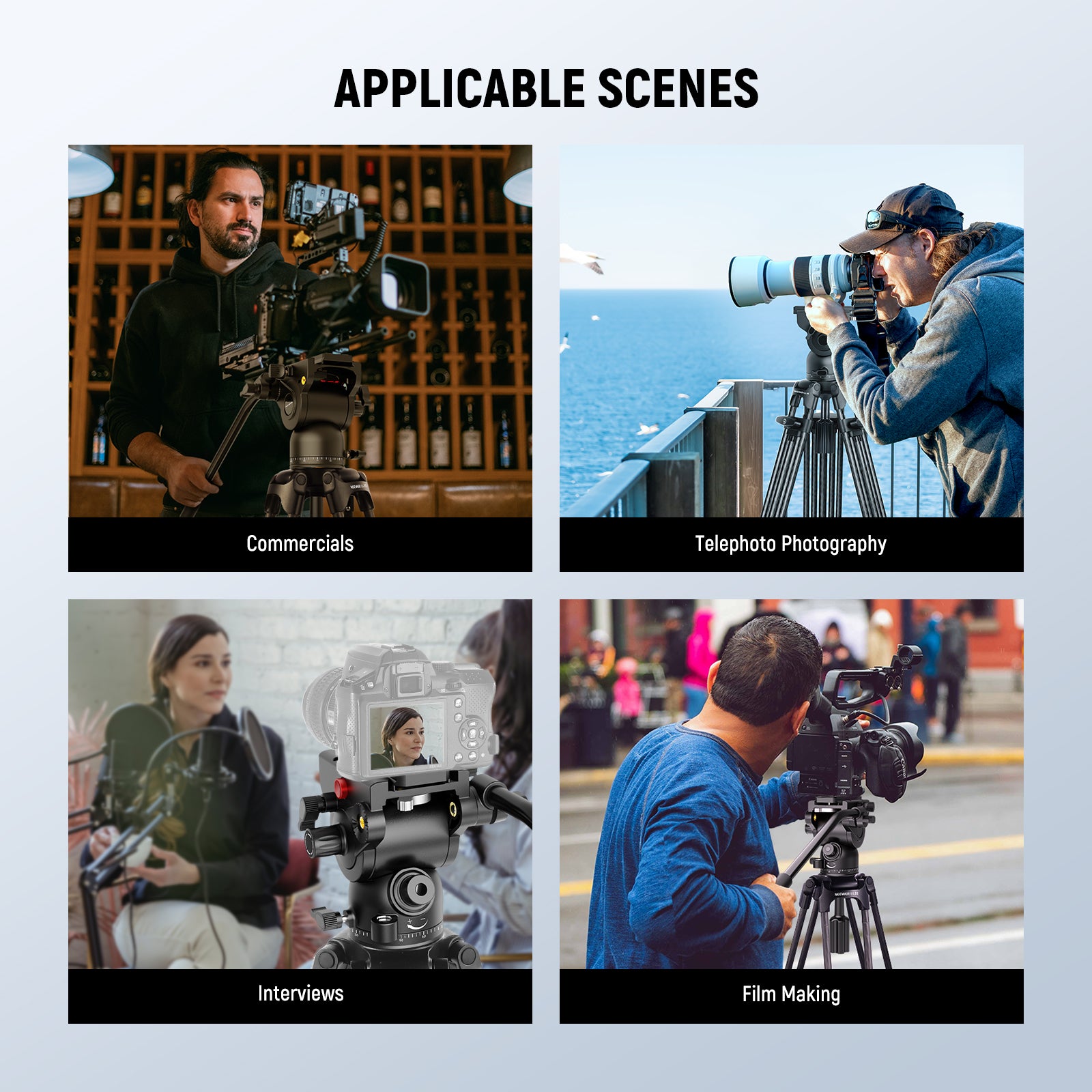 Scenarios for NEEWER LL34 Carbon Fiber Video Camera Tripod