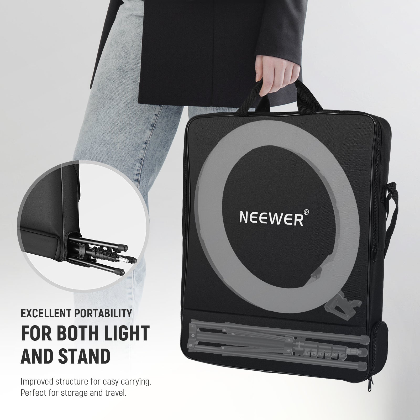 NEEWER RGB18 II 18 Inch RGB LED Ring Light is portable.