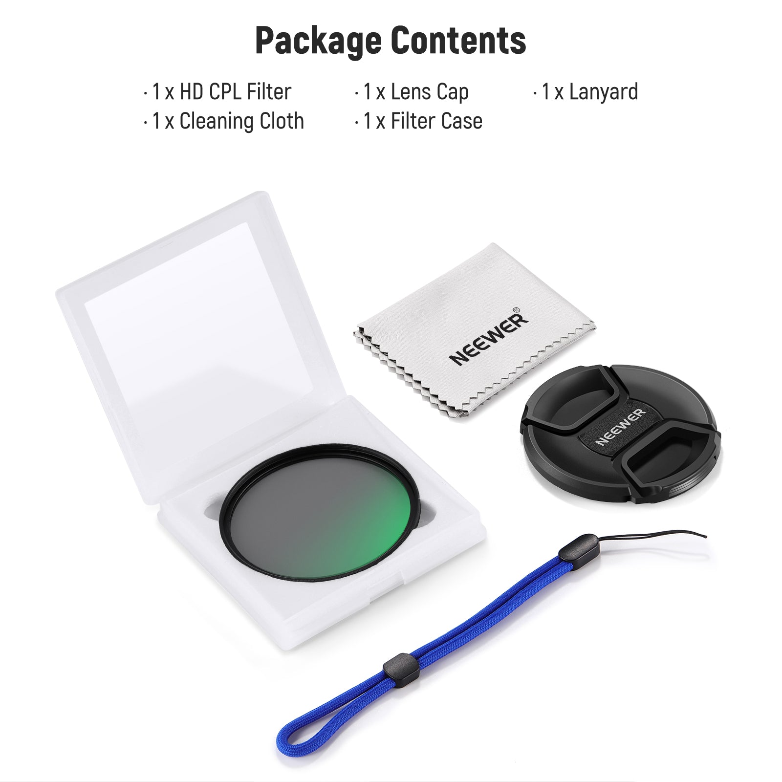 Package Contents of the NEEWER Photography CPL Filter with Lens Cap