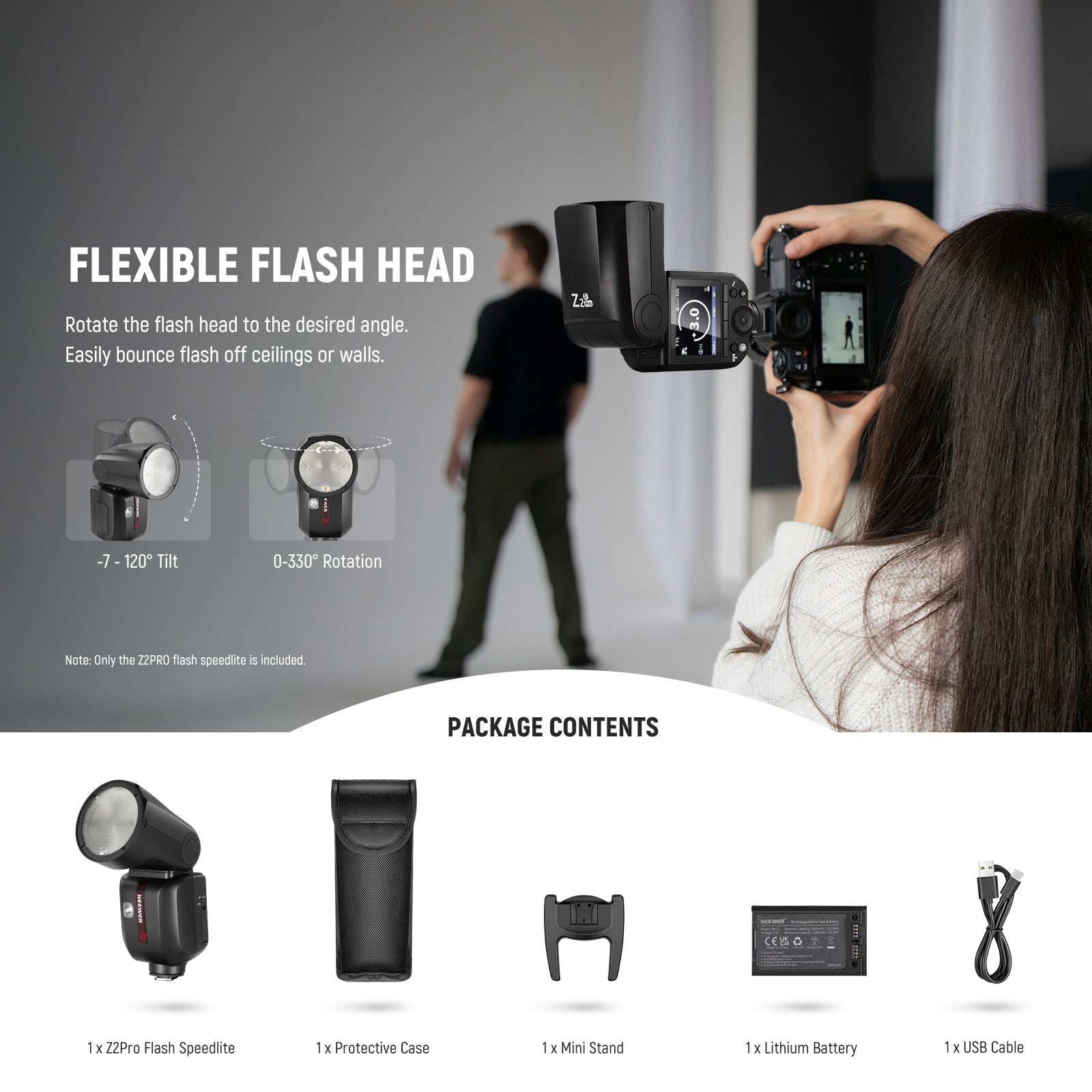 Package Contents of the NEEWER Z2PRO-S Round Head Speedlite Flash