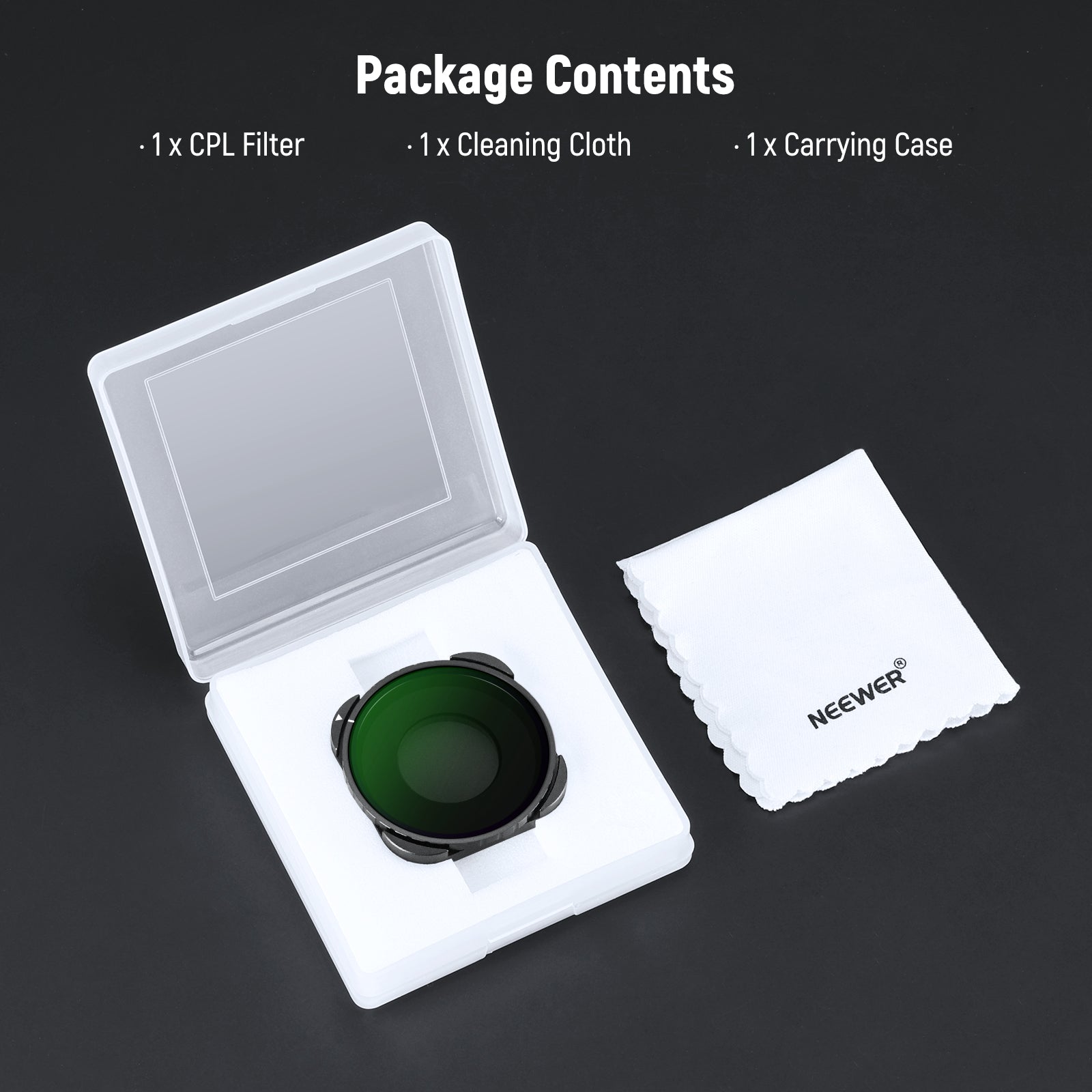 Package Contents of the NEEWER FL-GP23 Rotating CPL Filter For GoPro Hero 13 12 11 10 9