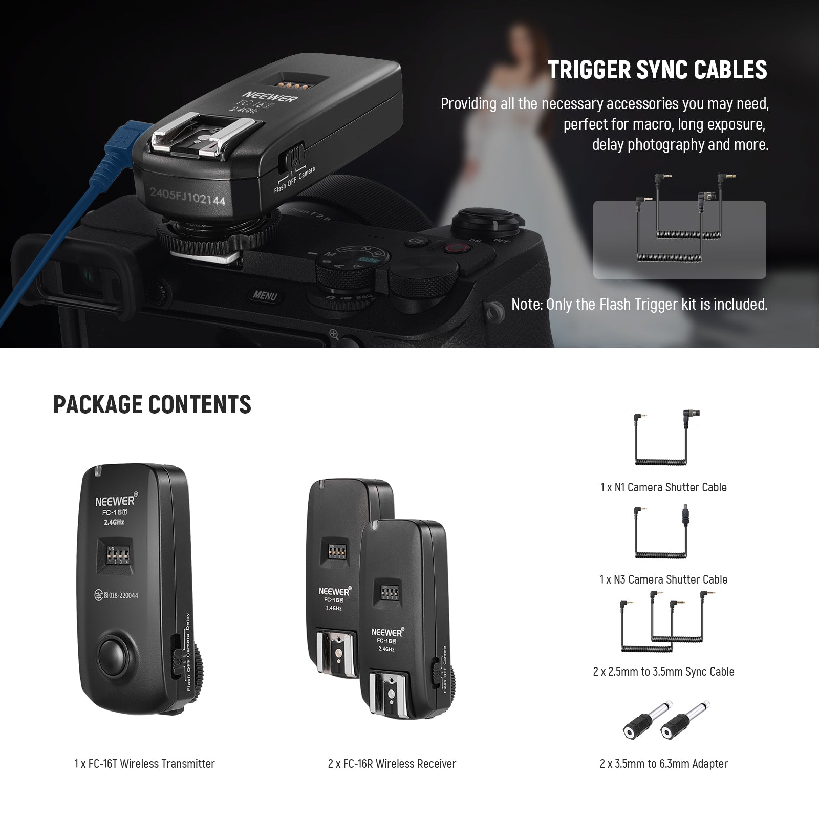 Package Contents of the NEEWER FC-16 2.4G Wireless Flash Trigger for Nikon