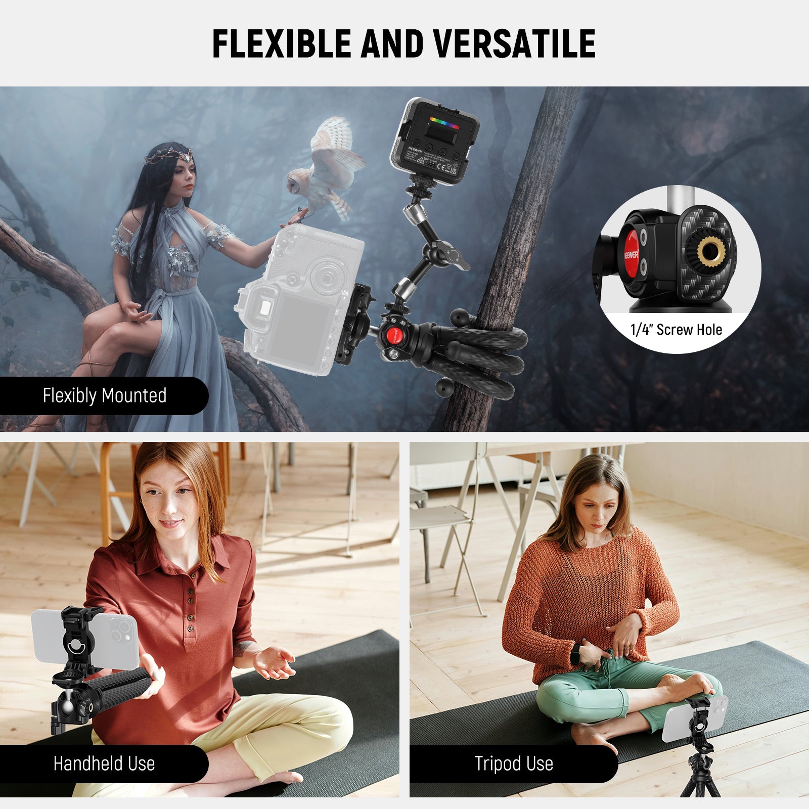 NEEWER TP34 Flexible Tripod is versatile.