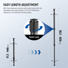 With three telescopic sections and smooth twist locks, the adjustable boom pole enables a 17.3"-36.2"/44-92cm extension