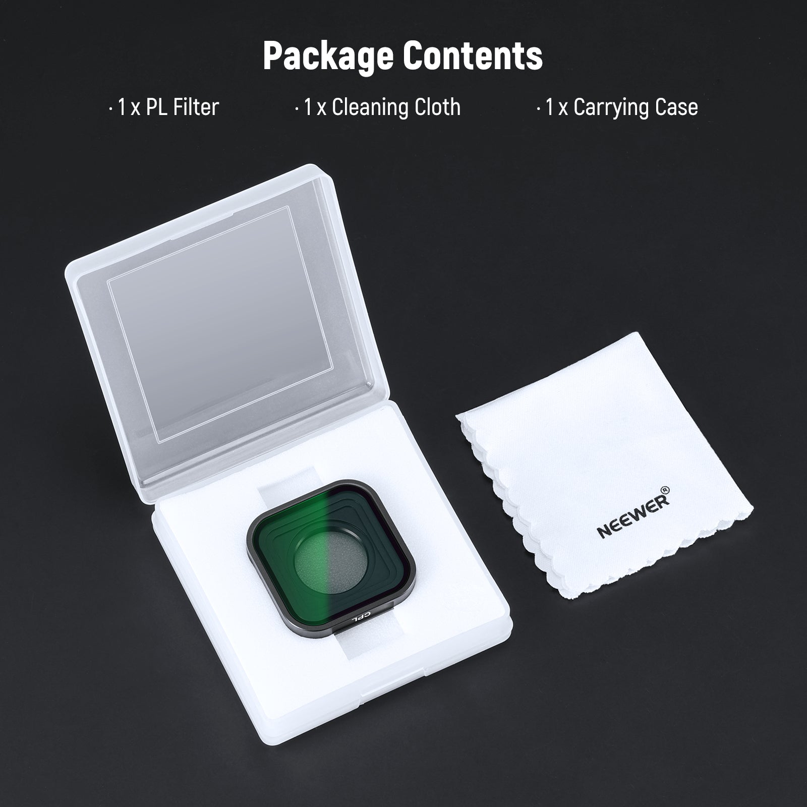 Package Contents of the NEEWER FL-77 CPL Filter